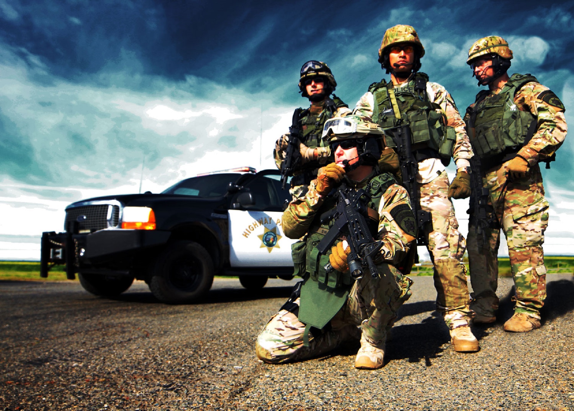government, day, people, clothing, authority, transportation, car, 1080P, law enforcement, outdoors, chp, police Force, cops, security, weapon, camouflage, HD Wallpaper