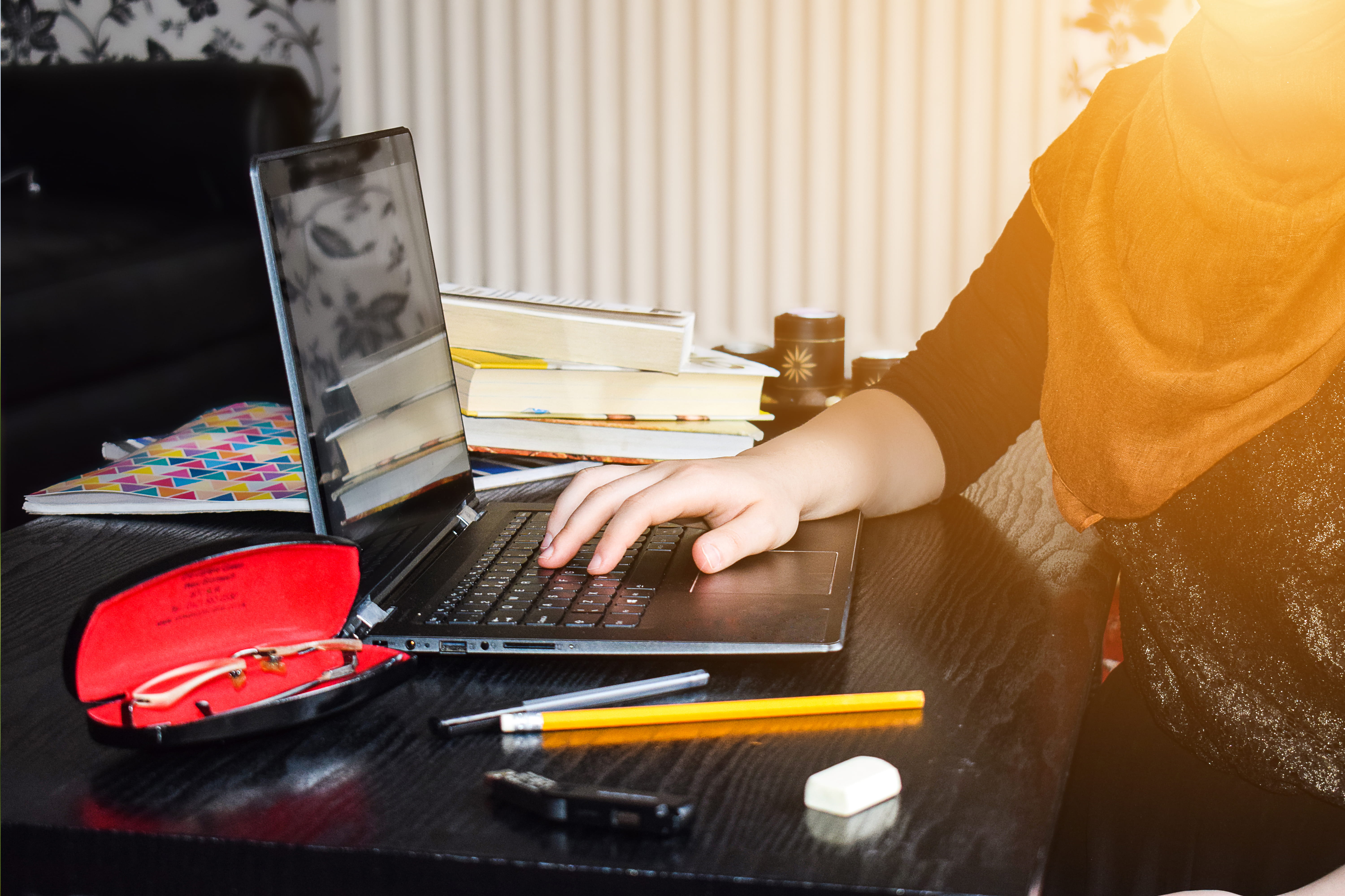 convenience, female, internet, cheerful, knowledge, hand, desk, elementary, computer network, wireless technology, schoolgirl, idea, keyboard, indoors, HD Wallpaper