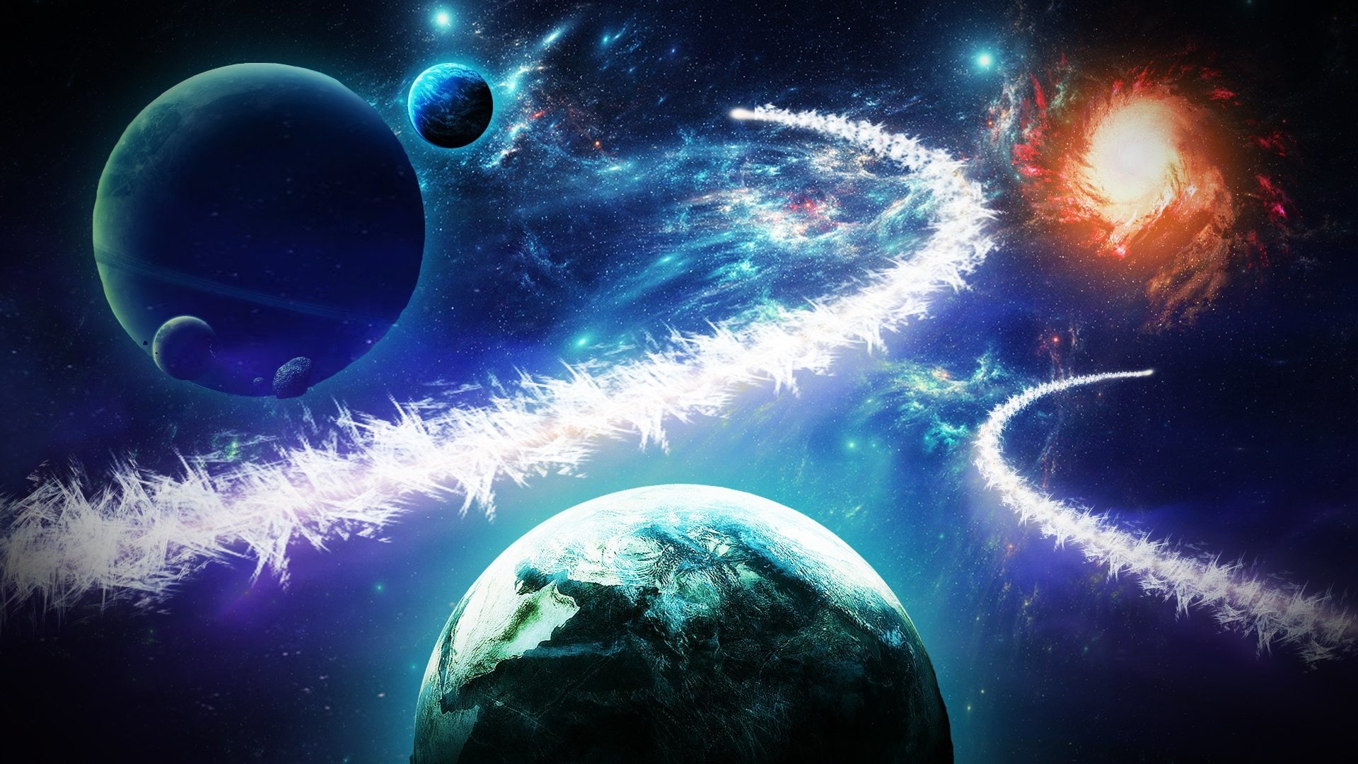 planet, Stars, Beautiful, universe, Planets, Galaxies, 1080P, HD Wallpaper