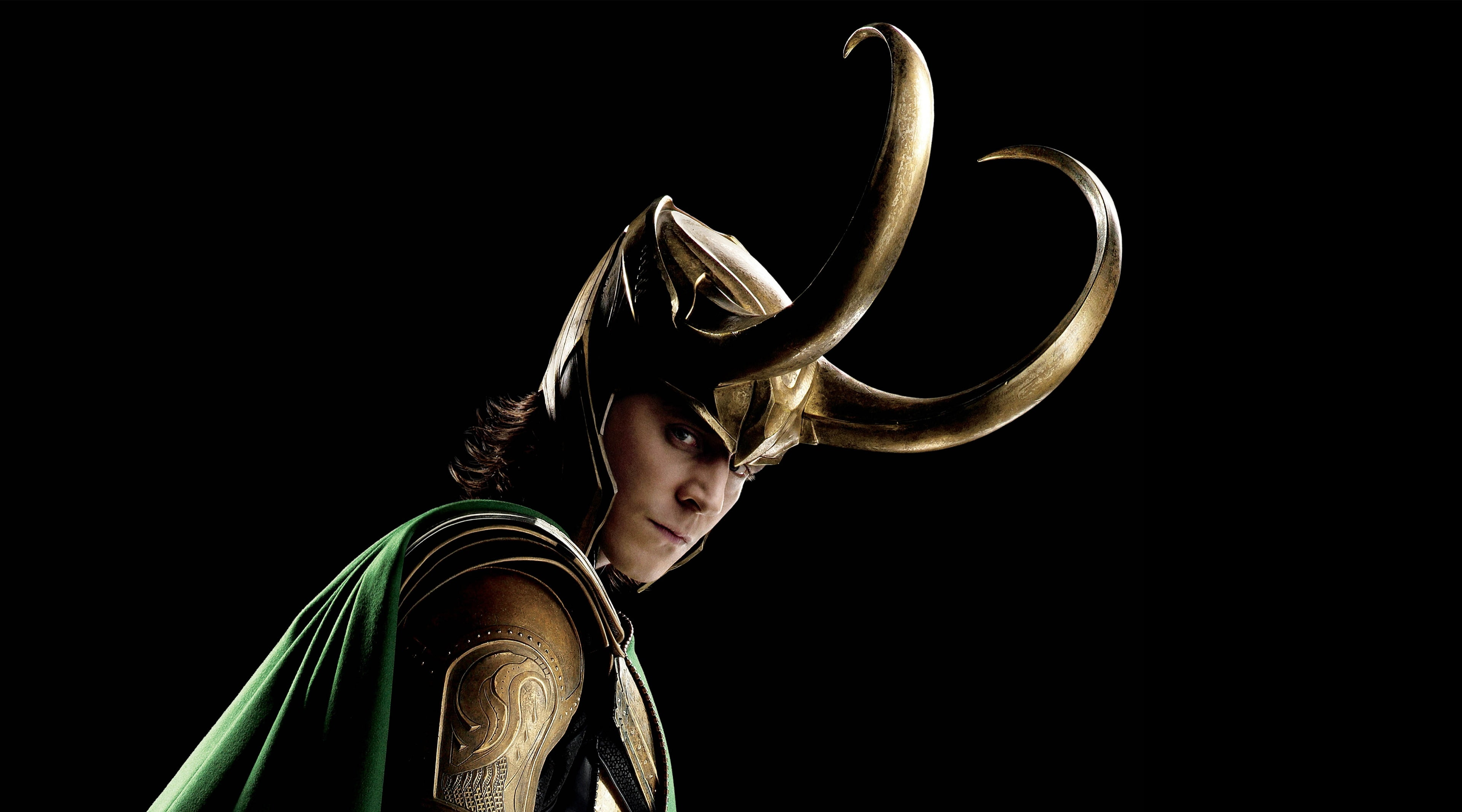 looking, loki, copy space, hairstyle, digital, studio shot, Thor, young women, waist up, dark, lifestyles, standing, world, black background, hair, 4K, HD Wallpaper