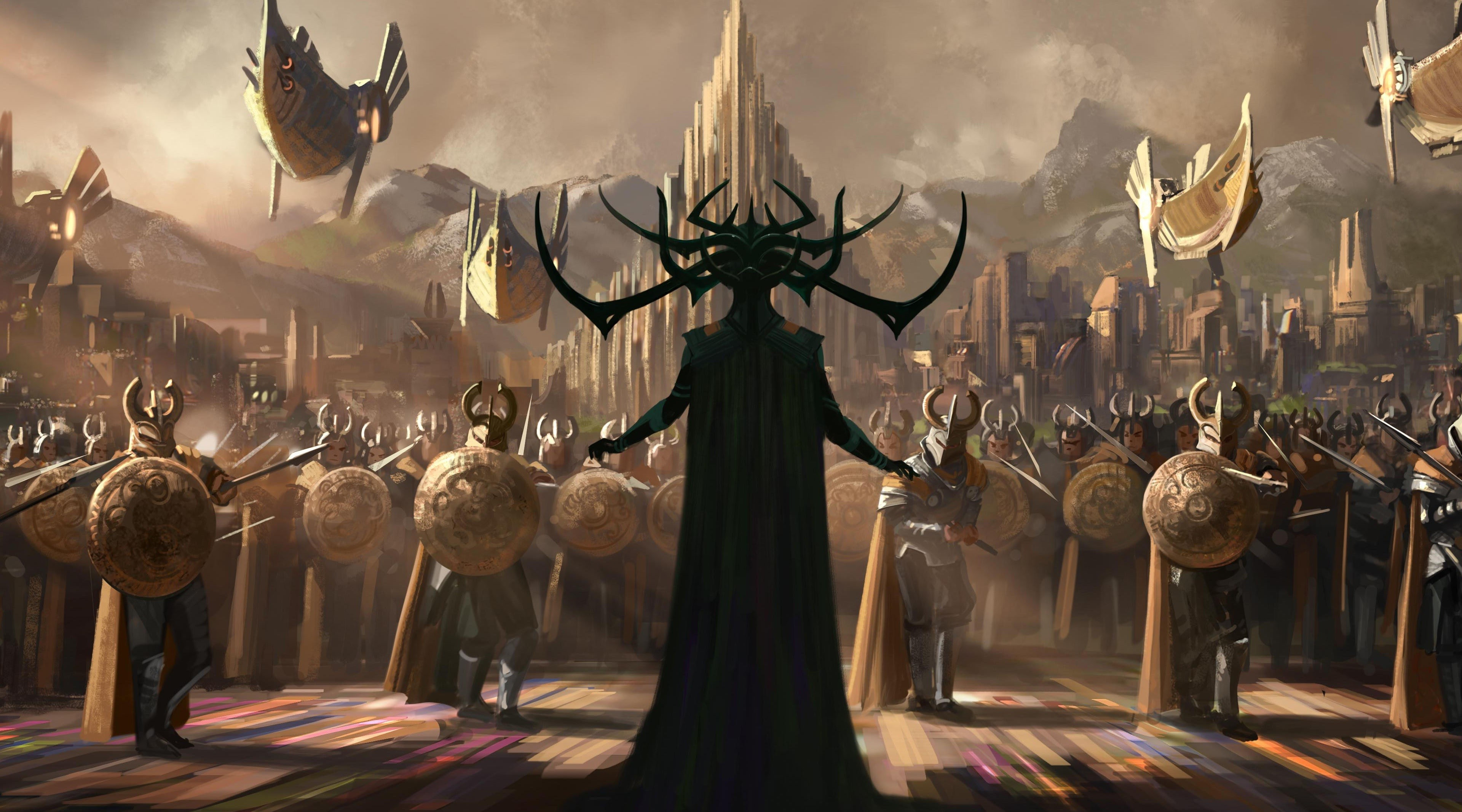 women, crowd, adult, representation, 2017, religion, large group of people, art and craft, illustration, spirituality, 4K, Movies, hela, Thor, celebration, HD Wallpaper