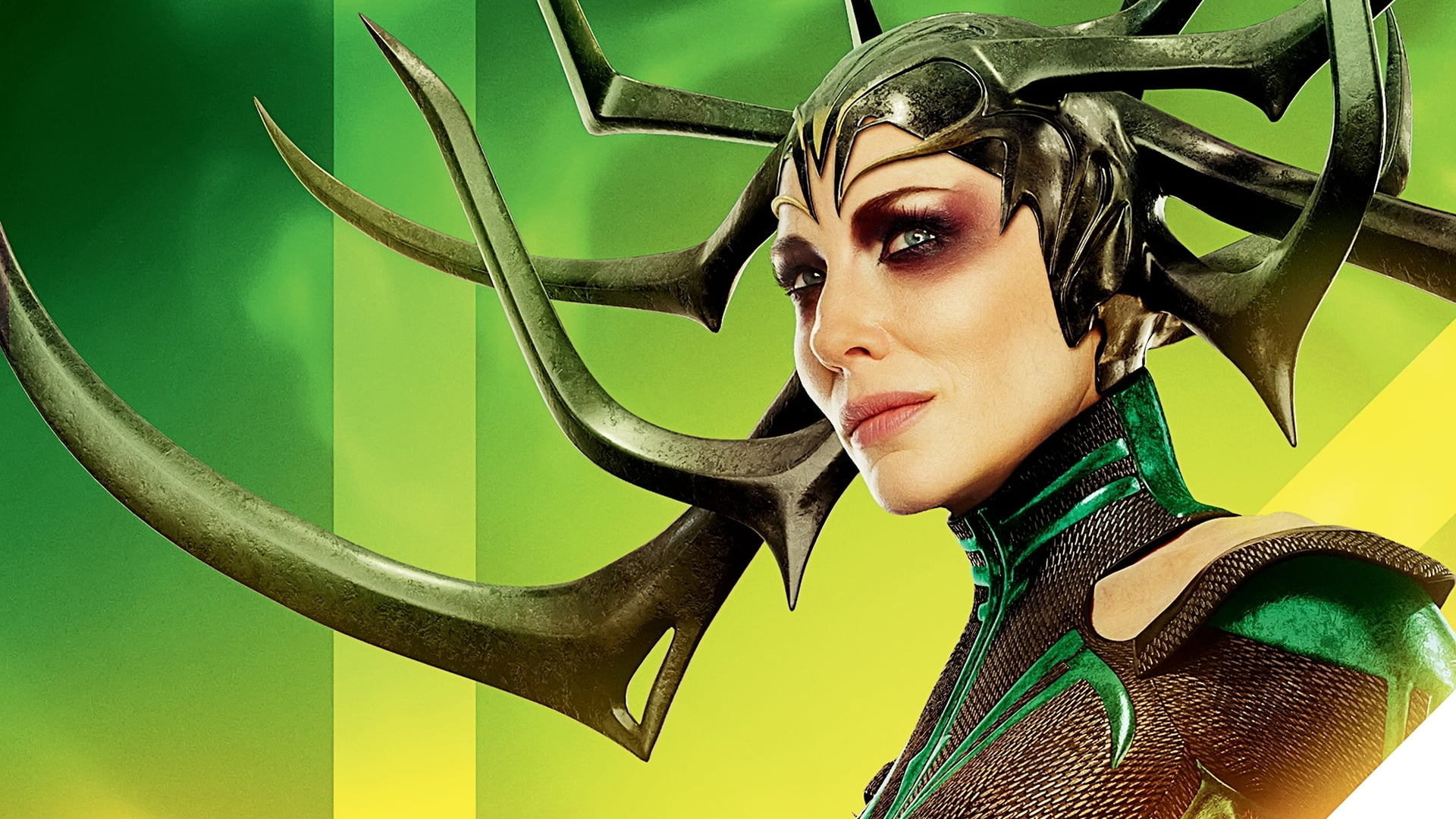 young women, lifestyles, one person, portrait, indoors, poster, face, beauty, close-up, thor, green, movie, ragnarok, hela, fantasy, actress, women, colored background, HD Wallpaper