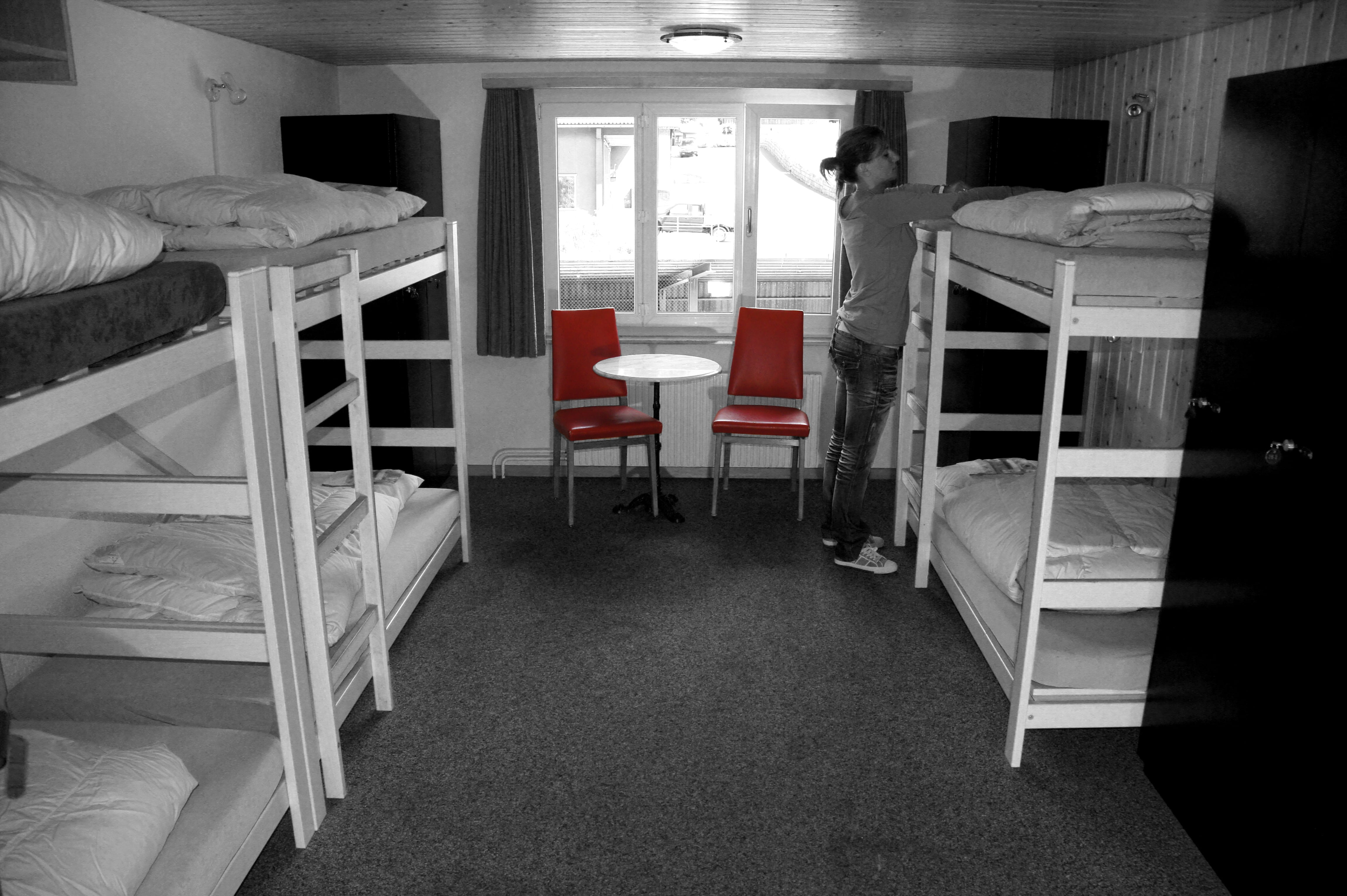 pillow, standing, healthcare and medicine, empty, punishment, building, woman, absence, bed, seat, grindelwald, built structure, hostel, furniture, table, HD Wallpaper