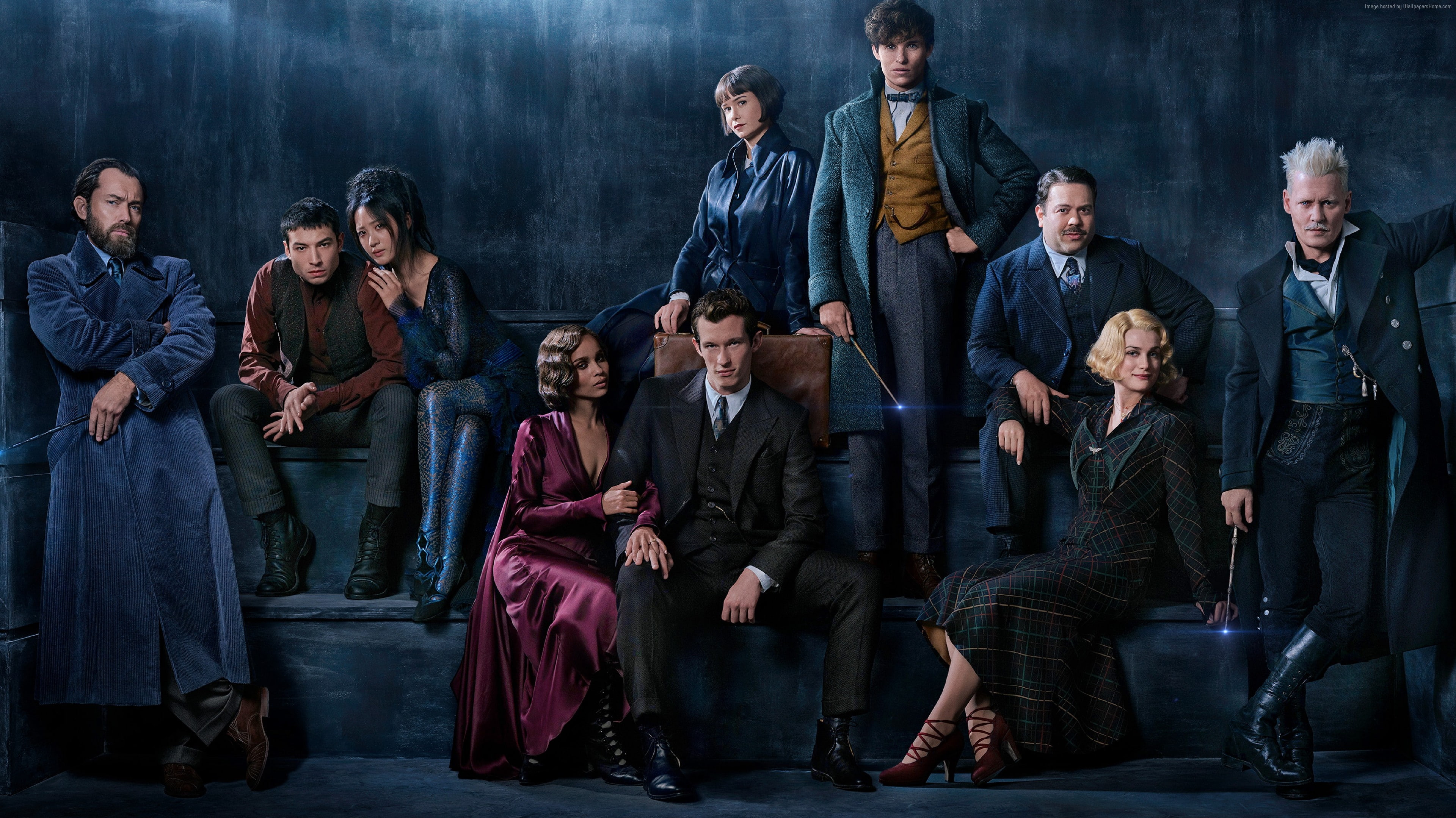 Katherine Waterston, Alison Sudol, 4K, Eddie Redmayne, Dan Fogler, 4K, Fantastic Beasts: The Crimes of Grindelwald, Johnny Depp, HD Wallpaper