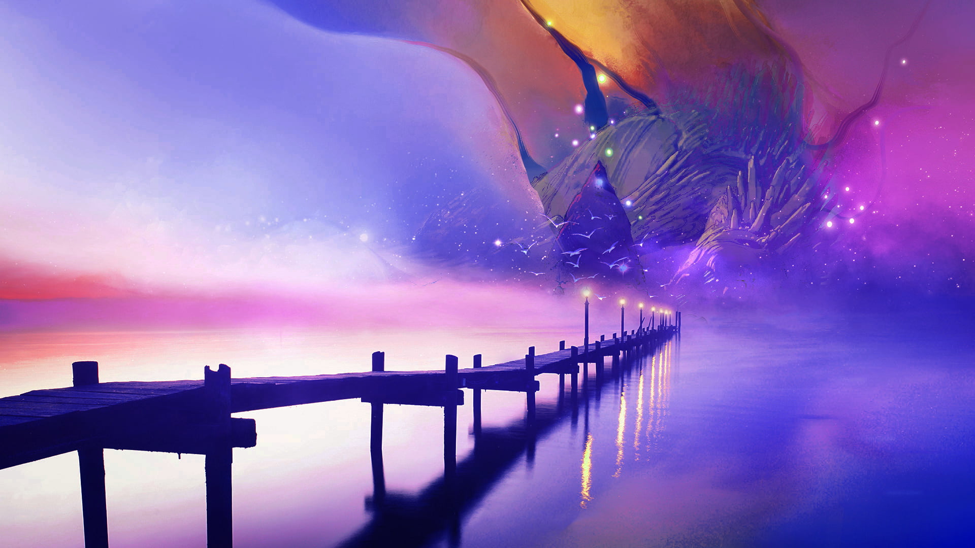 landscape, sky, dragon, How to Train Your Dragon, 1080P, digital, How to Train Your Dragon 2, lake, galaxy, mirror, digital art, Fantastic Beasts: The, HD Wallpaper