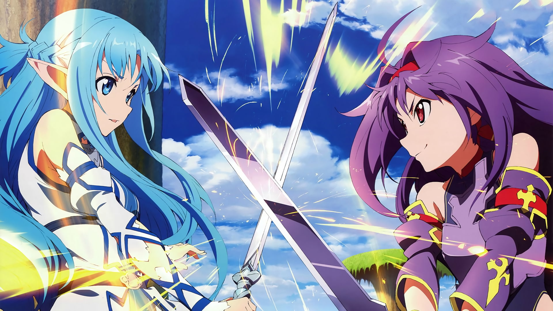 purple, anime, Yuuki Asuna, anime girls, sky, Sword Art Online, nature, multi colored, Konno Yuuki, craft, creativity, outdoors, no people, art and craft, HD Wallpaper
