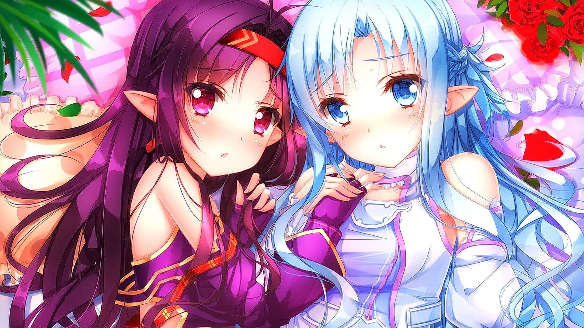 real people, looking at camera, Swordsouls, women, Yuuki Asuna, pink color, girls, blue eyes, anime, hairstyle, purple, child, indoors, portrait, long hair, HD Wallpaper
