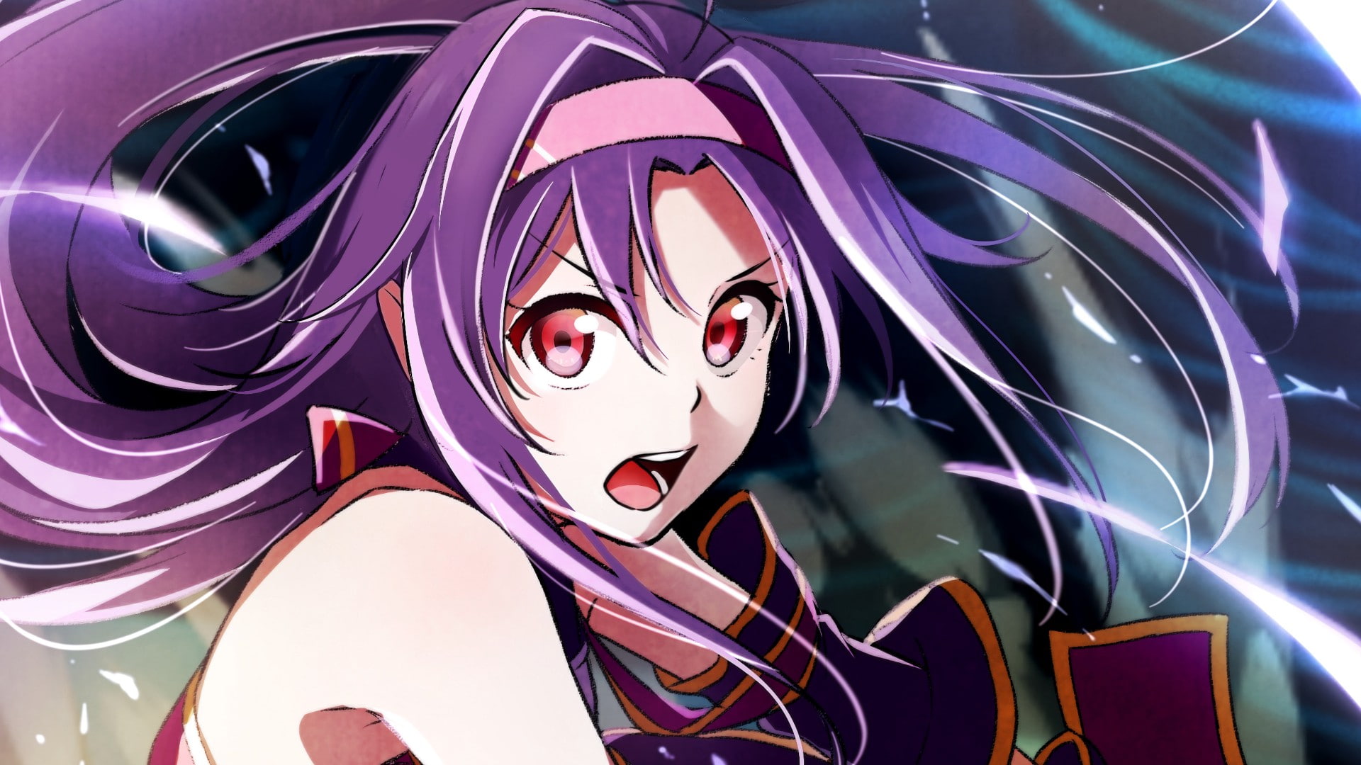 anime, anime girls, Konno Yuuki, purple hair, Sword Art Online, 1080P, red eyes, HD Wallpaper