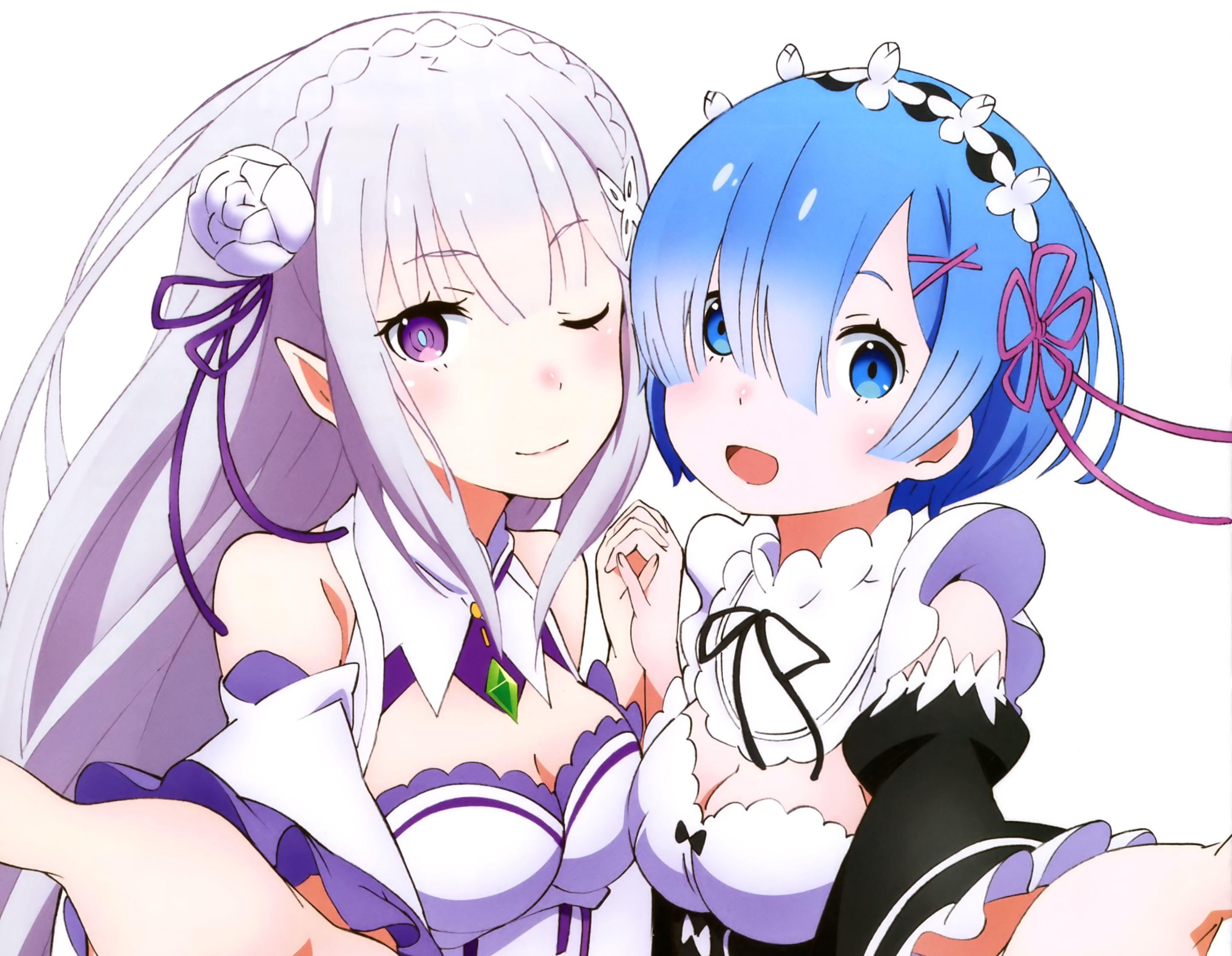 indoors, still life, violet eyes, creativity, sphere, close-up, female likeness, art and craft, white background, large group of objects, Emilia (Re: Zero), HD Wallpaper