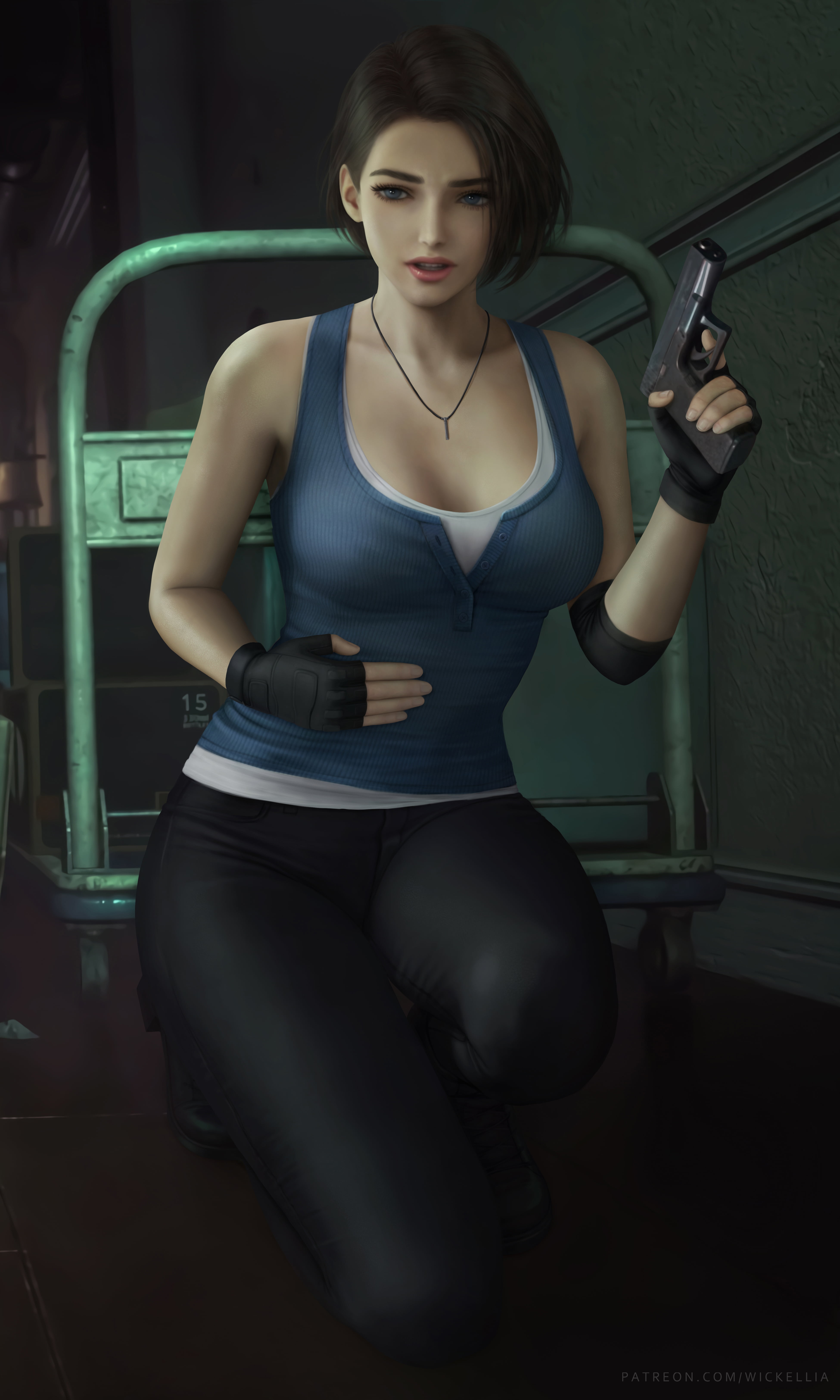 Wickellia, video game girls, artwork, short hair, illustration, drawing, fan art, vertical, Resident Evil HD Remaster, fingerless gloves, 5K, video games, Phone HD Wallpaper