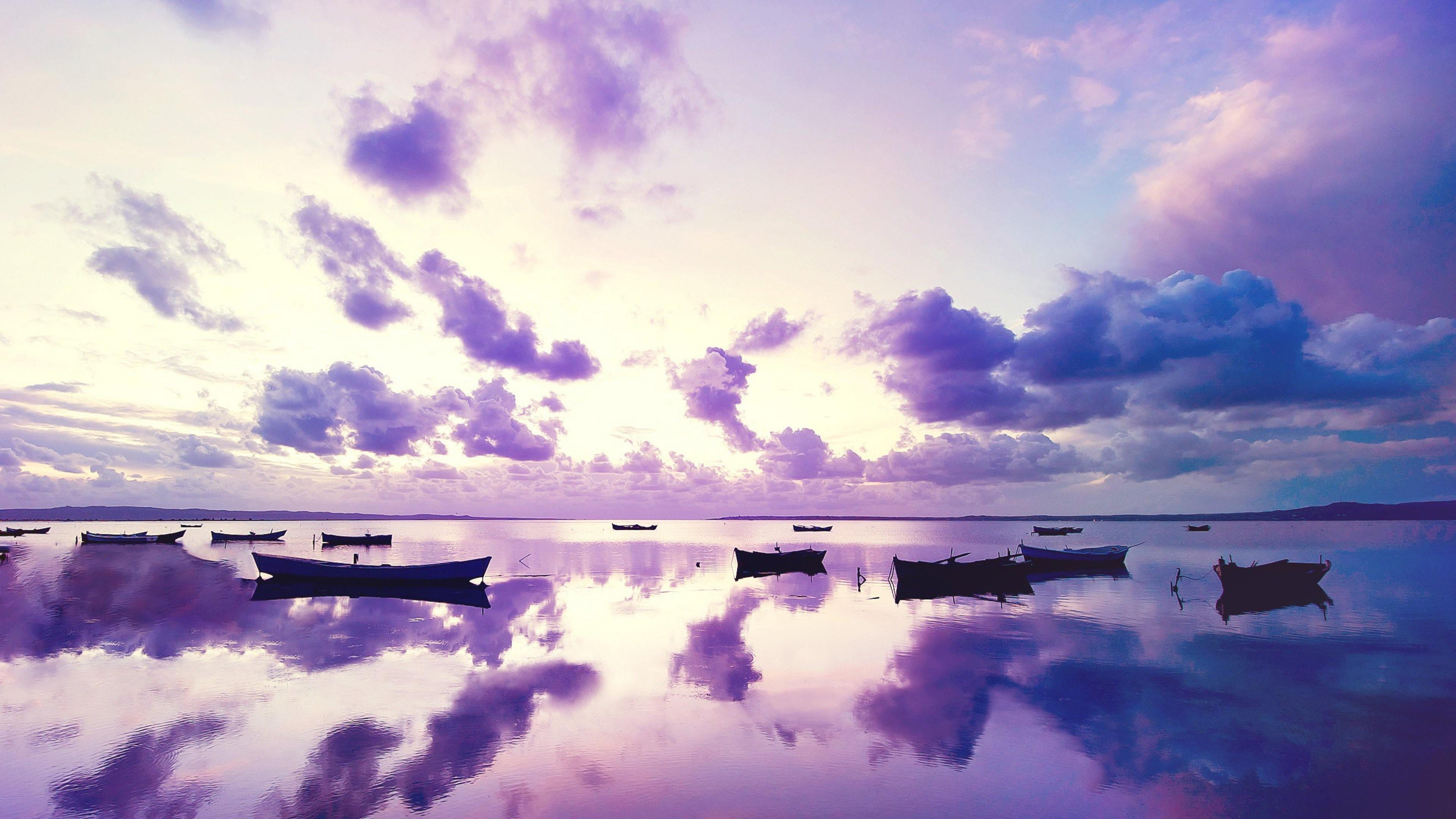 moored, mode of transportation, quiet, scenics - nature, outdoors, tranquil scene, reflection, water, boats, calmness, clouds, horizon, transportation, HD Wallpaper