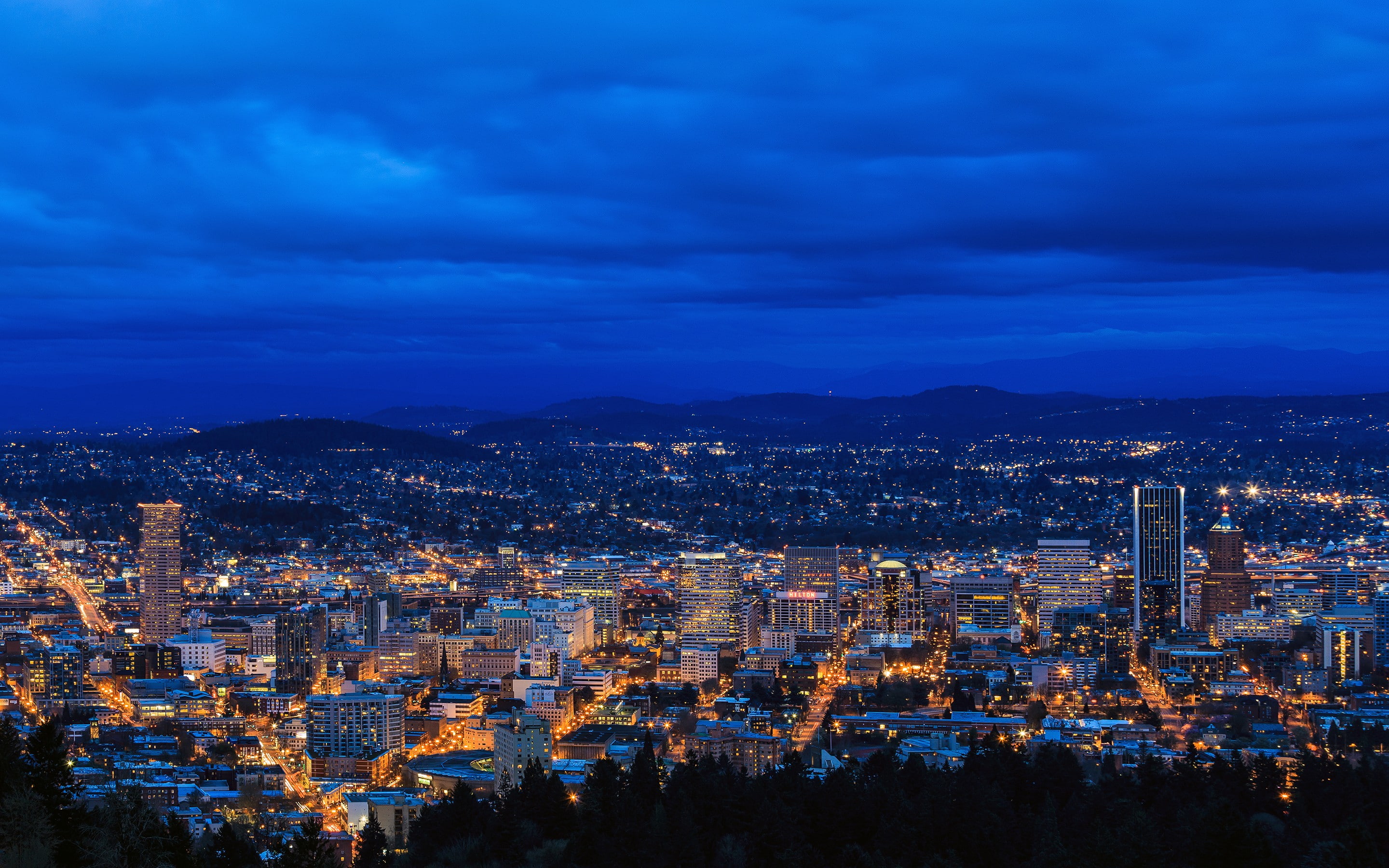 hills, city, Portland, city lights, Oregon, 2K, horizon, cityscape, HD Wallpaper