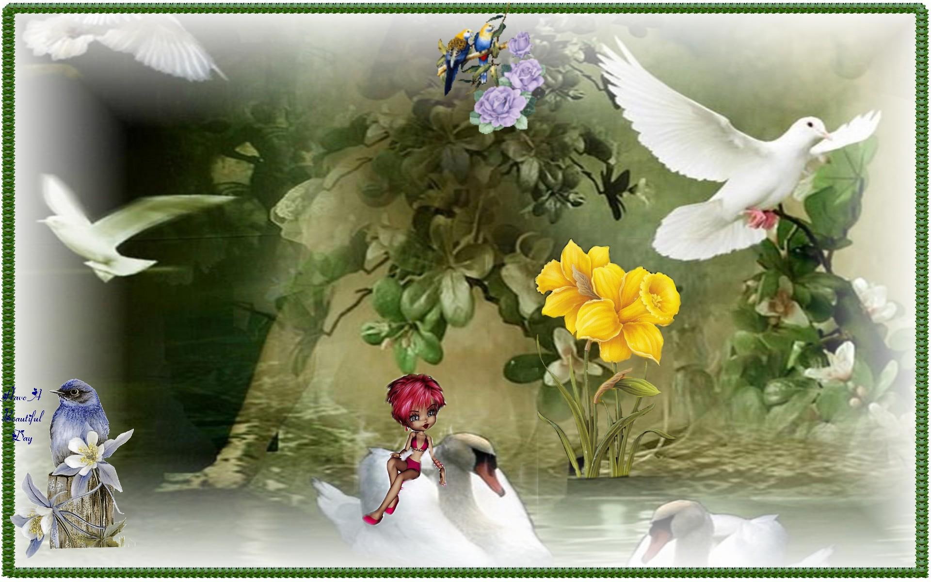 nature, 1080P, nature and landscapes, collage, white, doves, HD Wallpaper