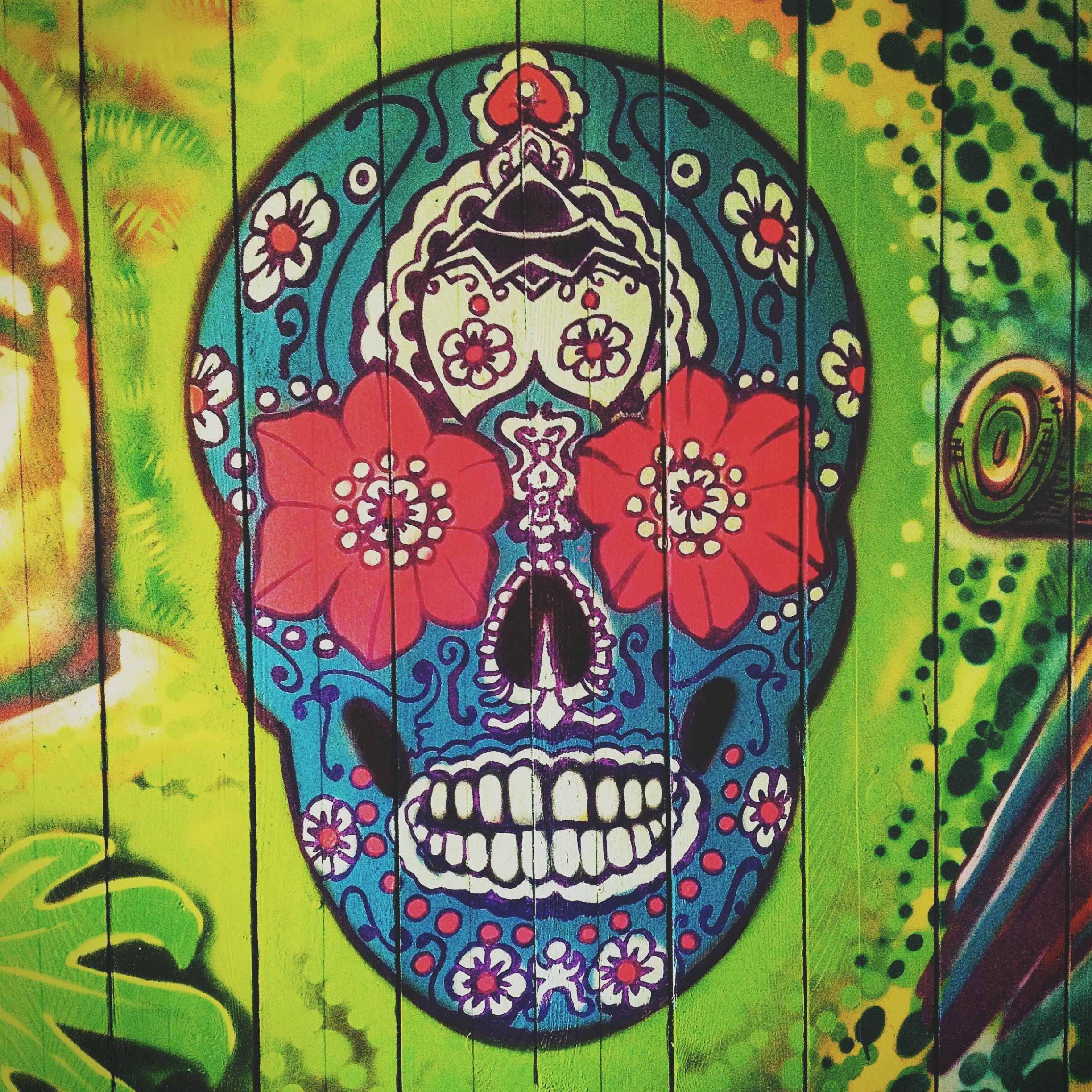 art, calavera, full frame, ornate, glass, red, symbol, close-up, creativity, mexico, culture, mural, human representation, backgrounds, architecture, decoration, Phone HD Wallpaper