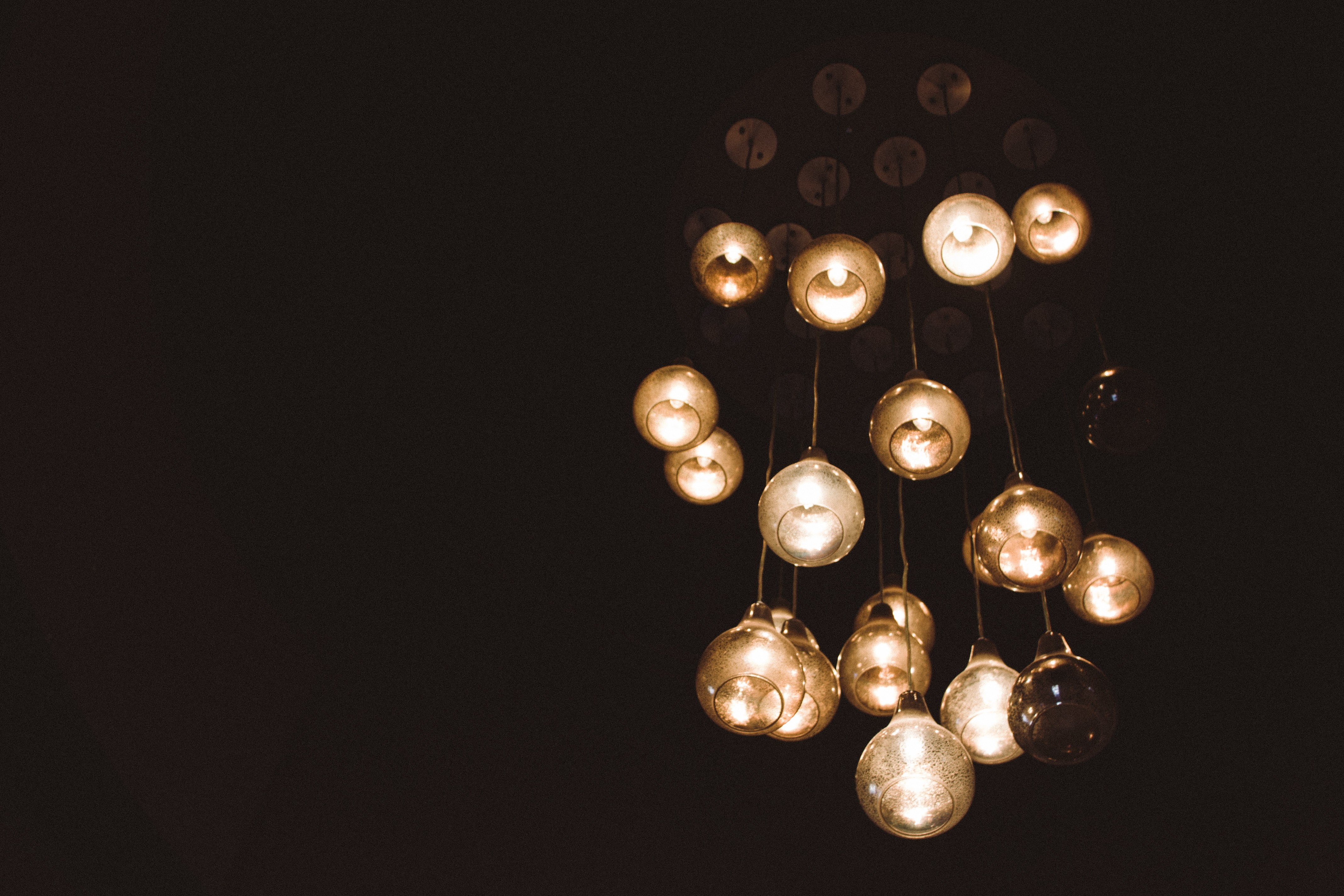 hanging, light bulb, lighting equipment, luxury, no people, sphere, indoors, cut out, electricity, illuminated, low angle view, light, electric light, night, HD Wallpaper