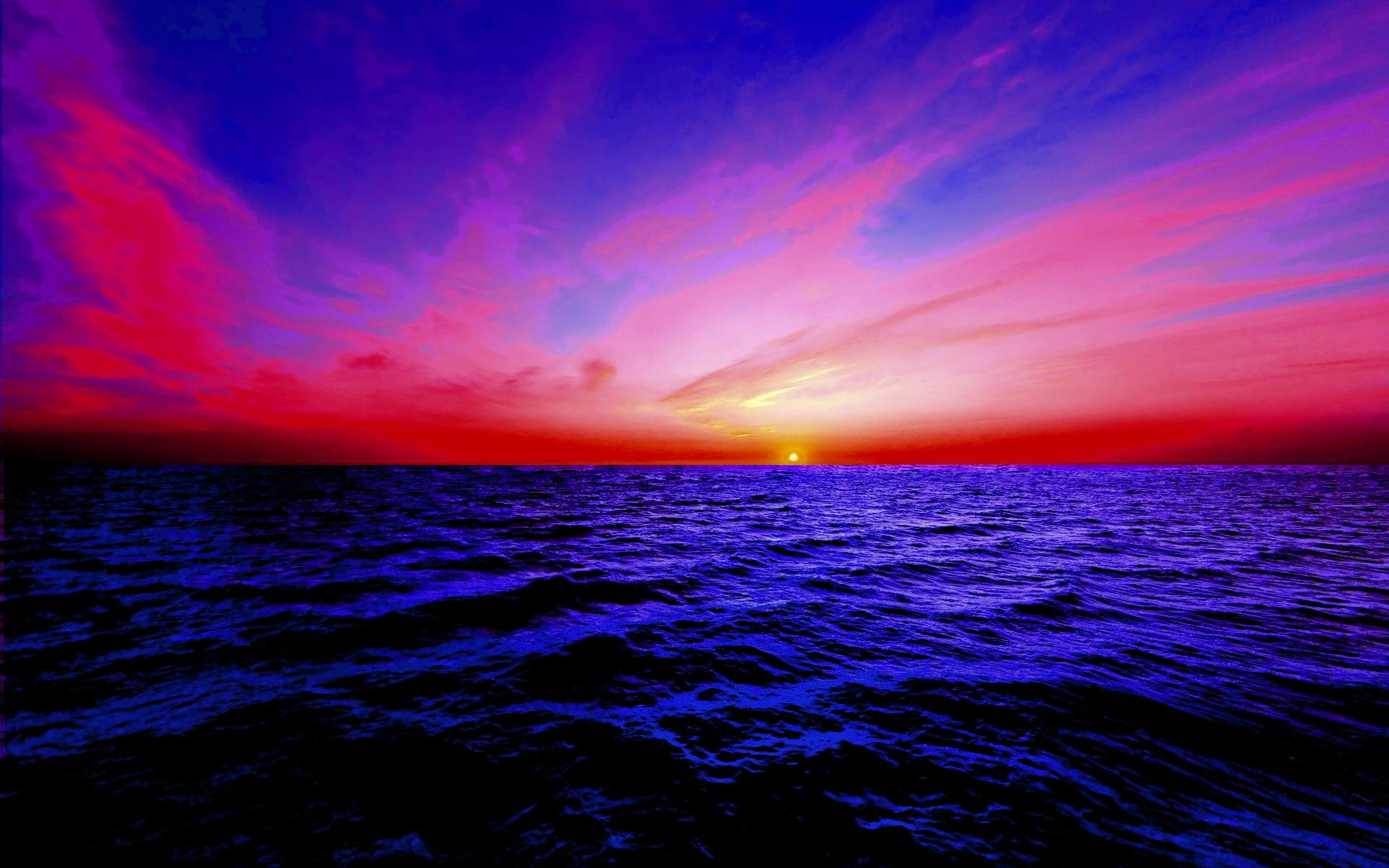 morning, 3d and abstract, sunrise, ocean, rising, 1080P, sun, HD Wallpaper