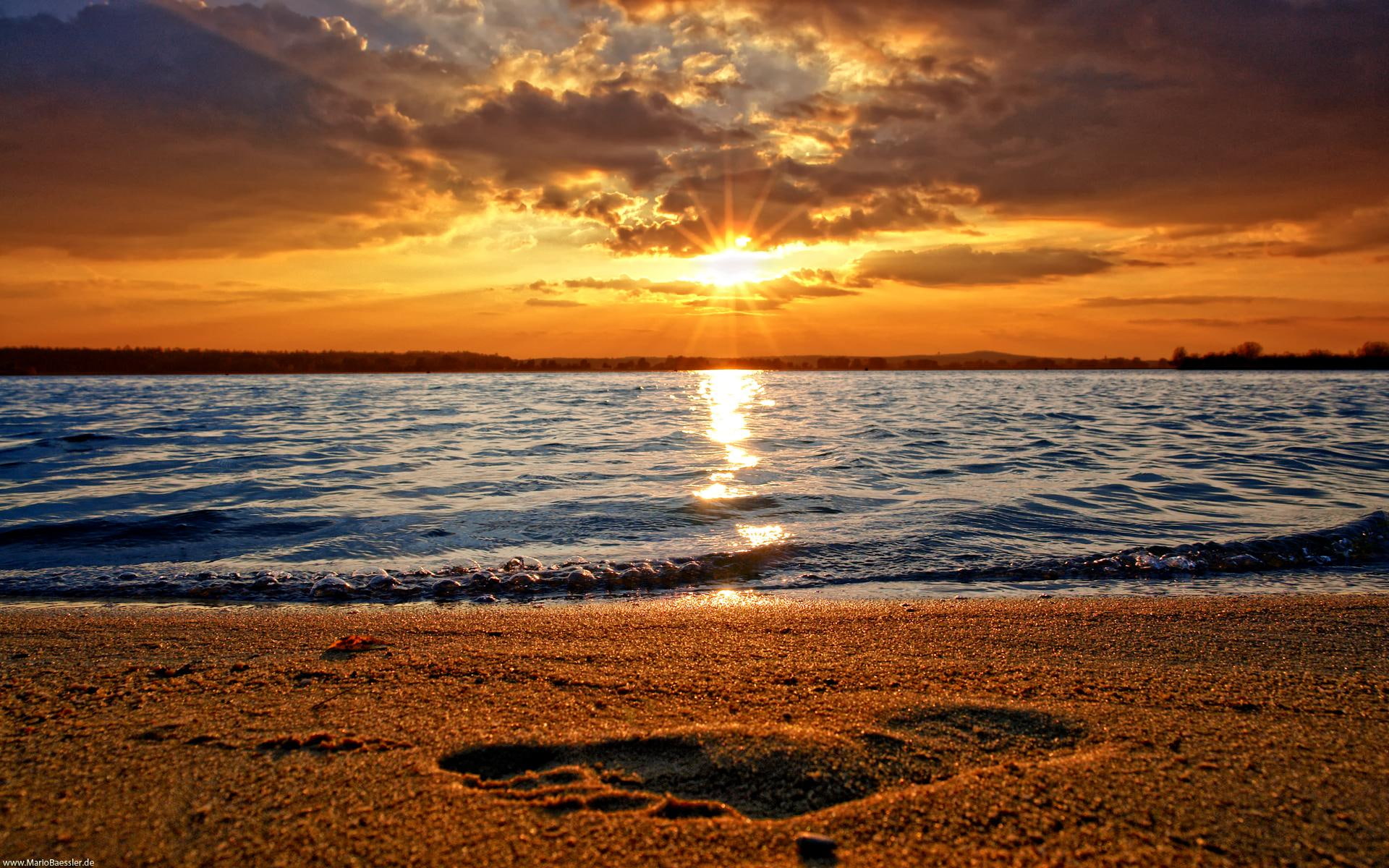 sand, 3d and abstract, empire, sun, ocean, beach, nature, amazing, sunset, clouds, landscape, 1080P, beautiful, HD Wallpaper