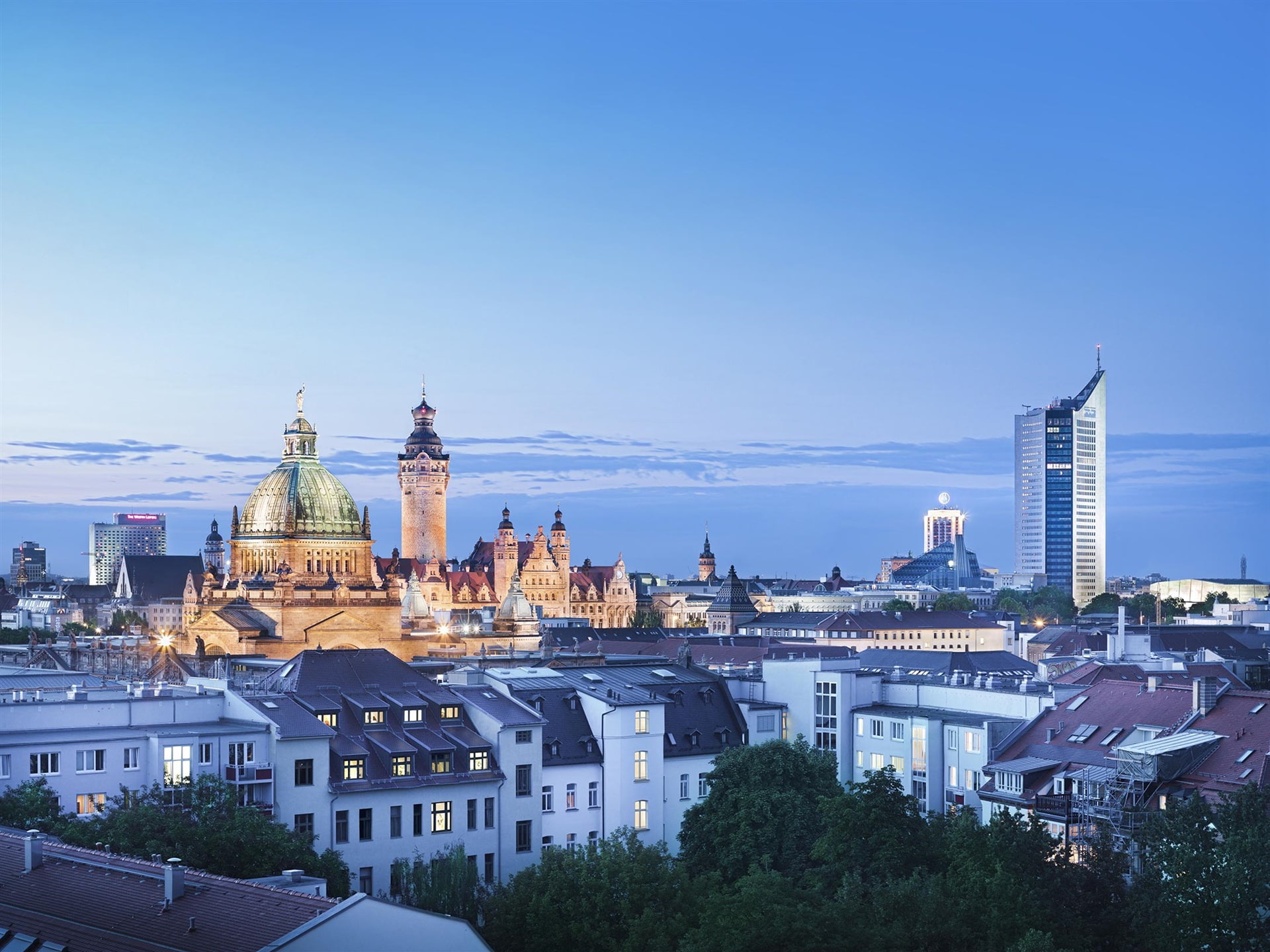 City, Dusk, Night, Houses, Leipzig, Germany, 1080P, HD Wallpaper