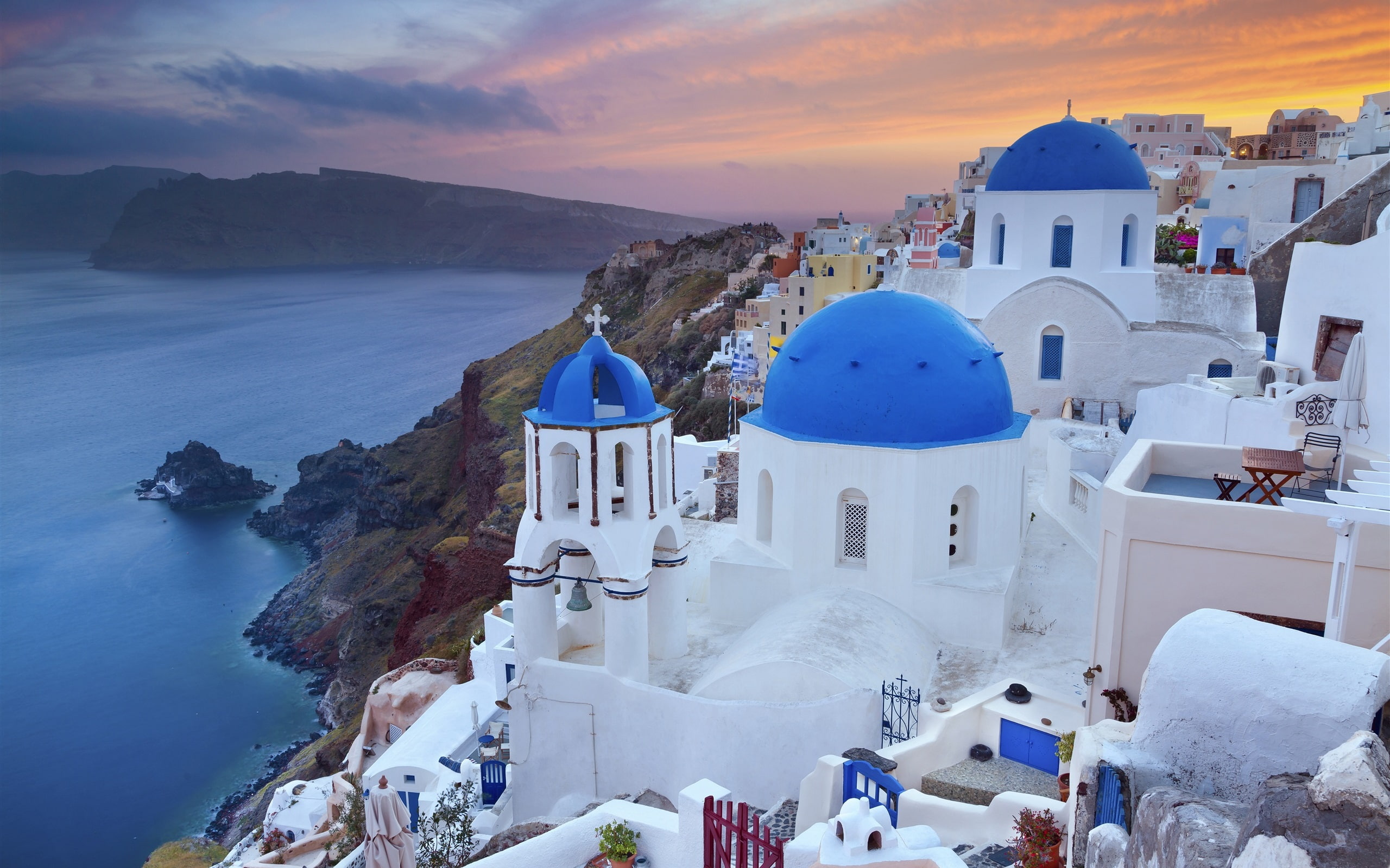 Greece, 2K, Coast, City, Dusk, Houses, HD Wallpaper