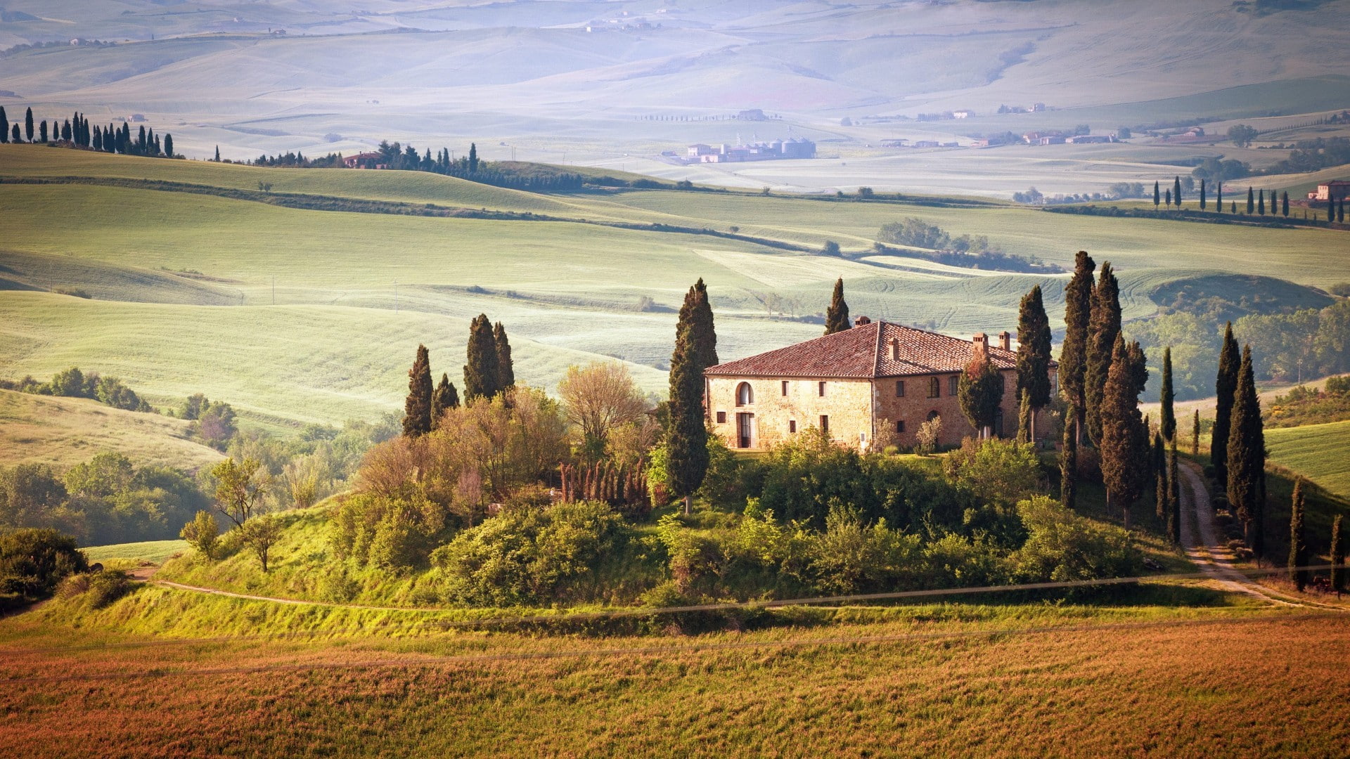 landscape, tuscany, hills, 1080P, house, nature, italy, HD Wallpaper