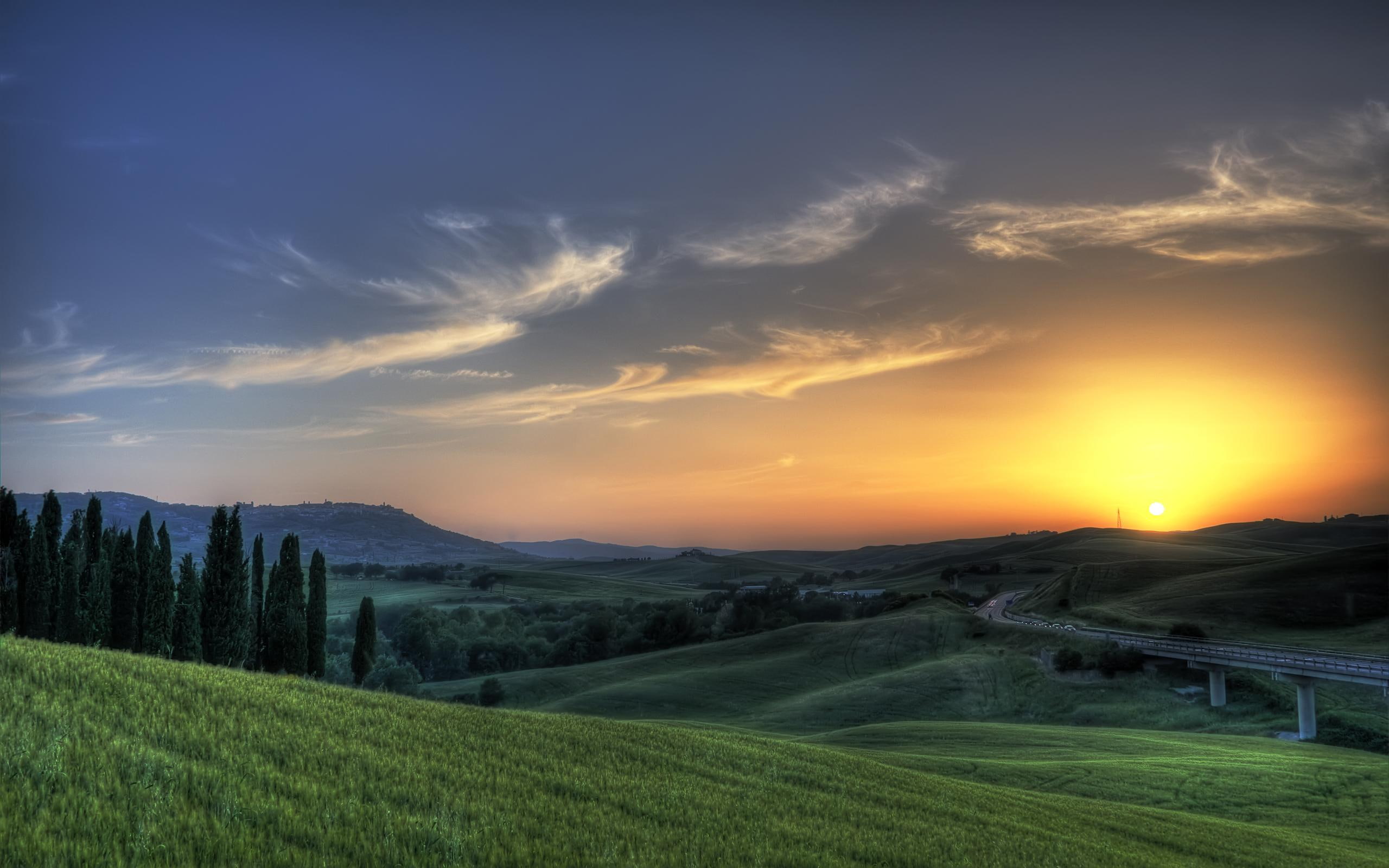 tuscany, 2K, nature and landscape, sunset, HD Wallpaper