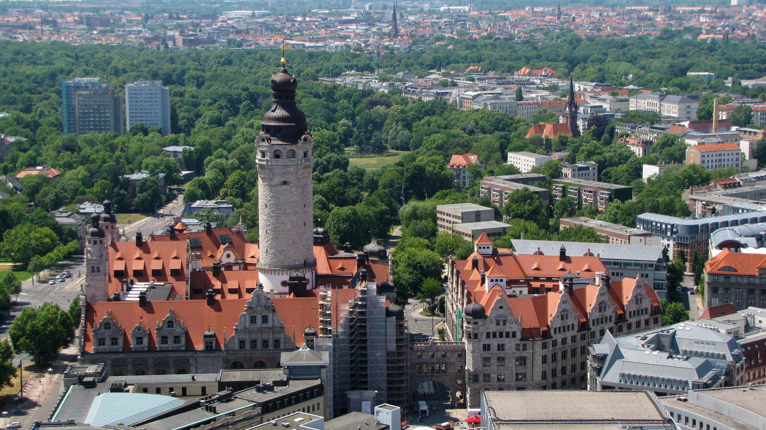 2K, Germany, Trees, Houses, City, Leipzig, Rathaus, HD Wallpaper