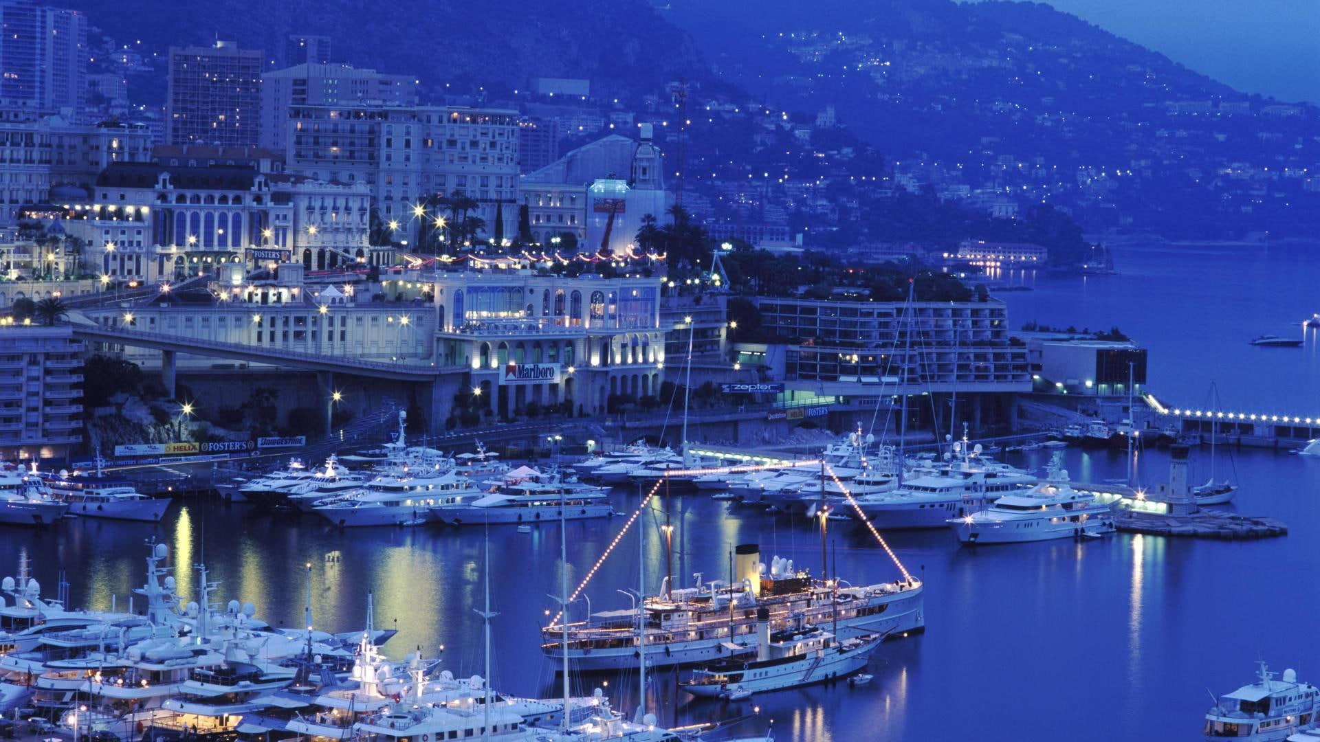 boats, dusk, yachts, monaco, 1080P, marina, city, harbor, HD Wallpaper