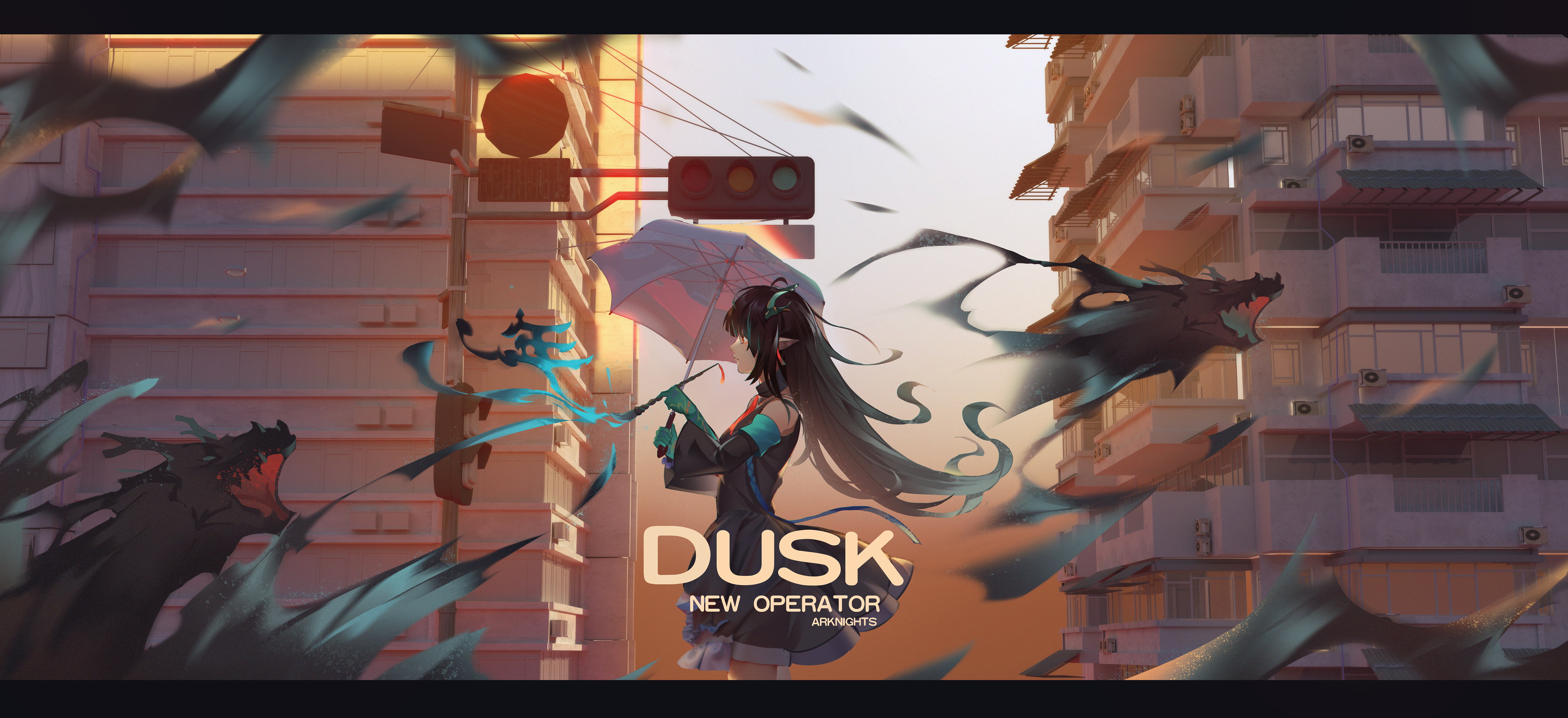 anime, 4K, Dusk (Arknights), dragon girl, Arknights, anime girls, HD Wallpaper