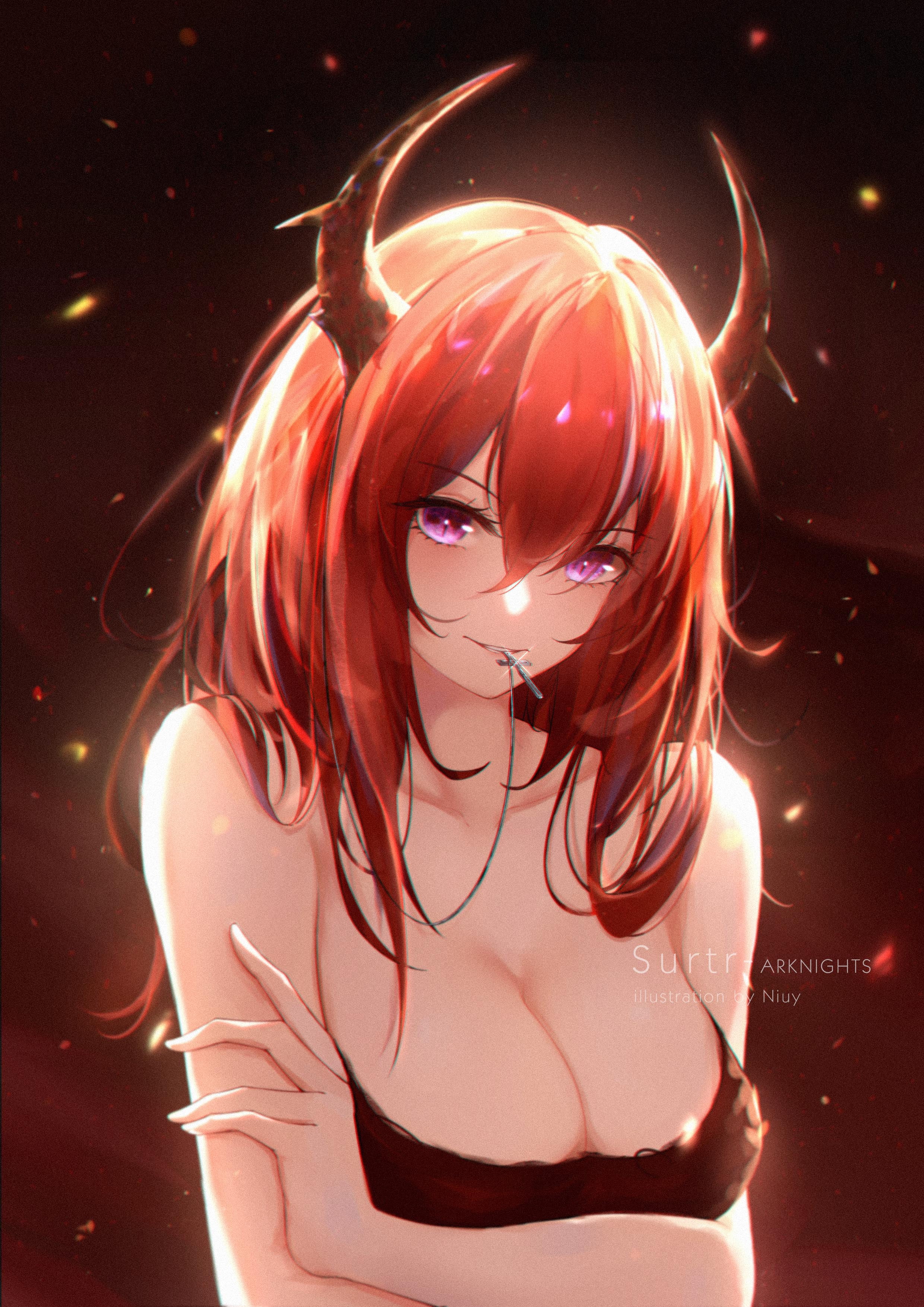 Niuy, Arknights, redhead, Surtr (Arknights), horns, anime, anime girls, 2K, Phone HD Wallpaper