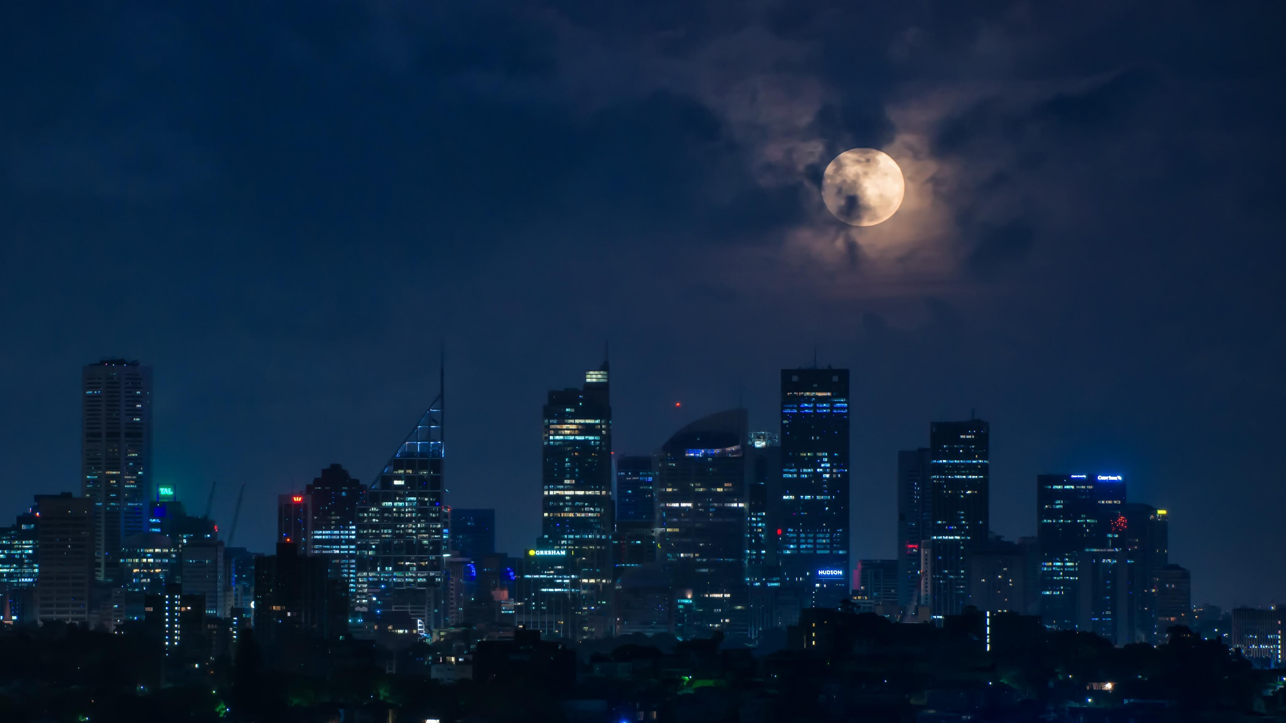 sky, illuminated, photo, building, city, nature, skyscraper, full, no people, 4K, landscape, financial district, architecture, tall - high, office building exterior, HD Wallpaper
