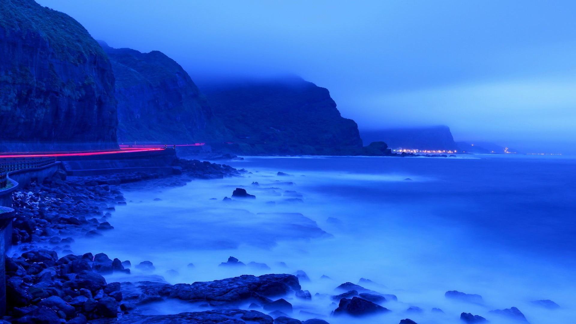 amazing, bitou, lights, taiwan, cape, 1080P, nature and landscapes, coast, dusk, HD Wallpaper