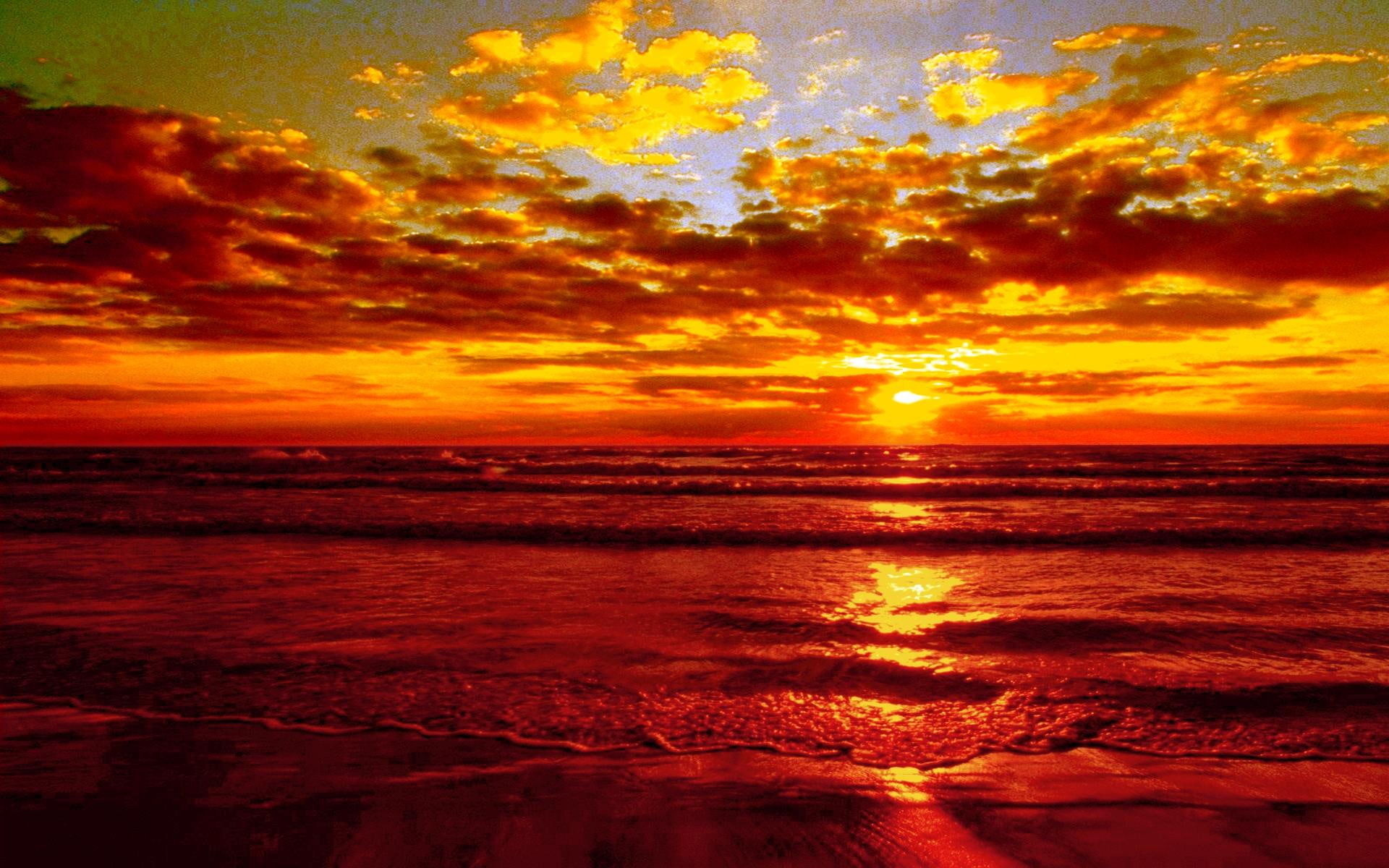 1080P, nature and landscapes, sunset, beach, clouds, ocean, summer, hot, dusk, HD Wallpaper