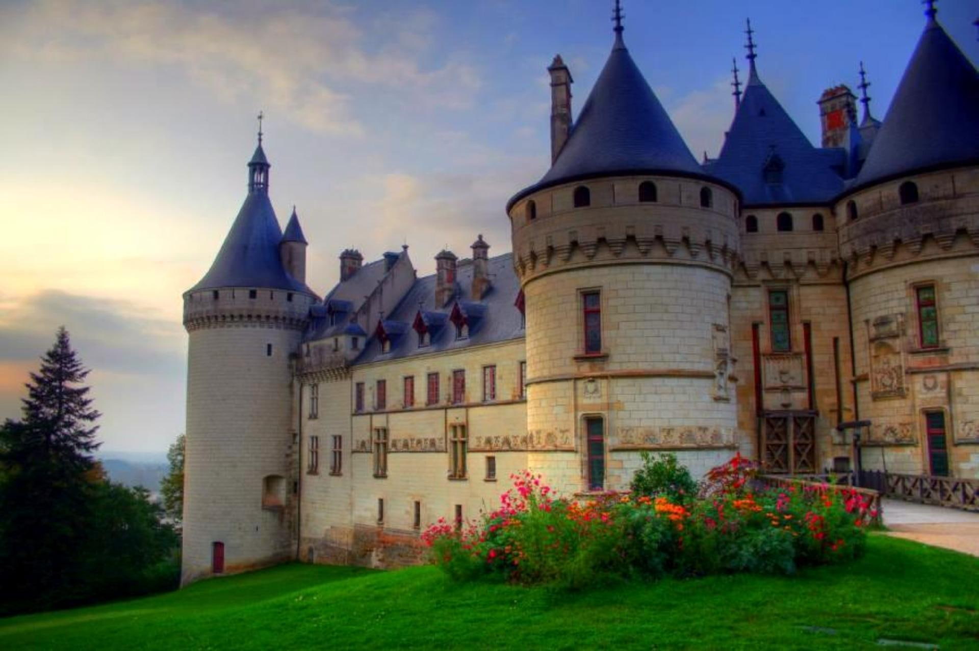 chaumont, animals, chaumont castle, france, clouds, flowers, dusk, 1080P, trees, HD Wallpaper