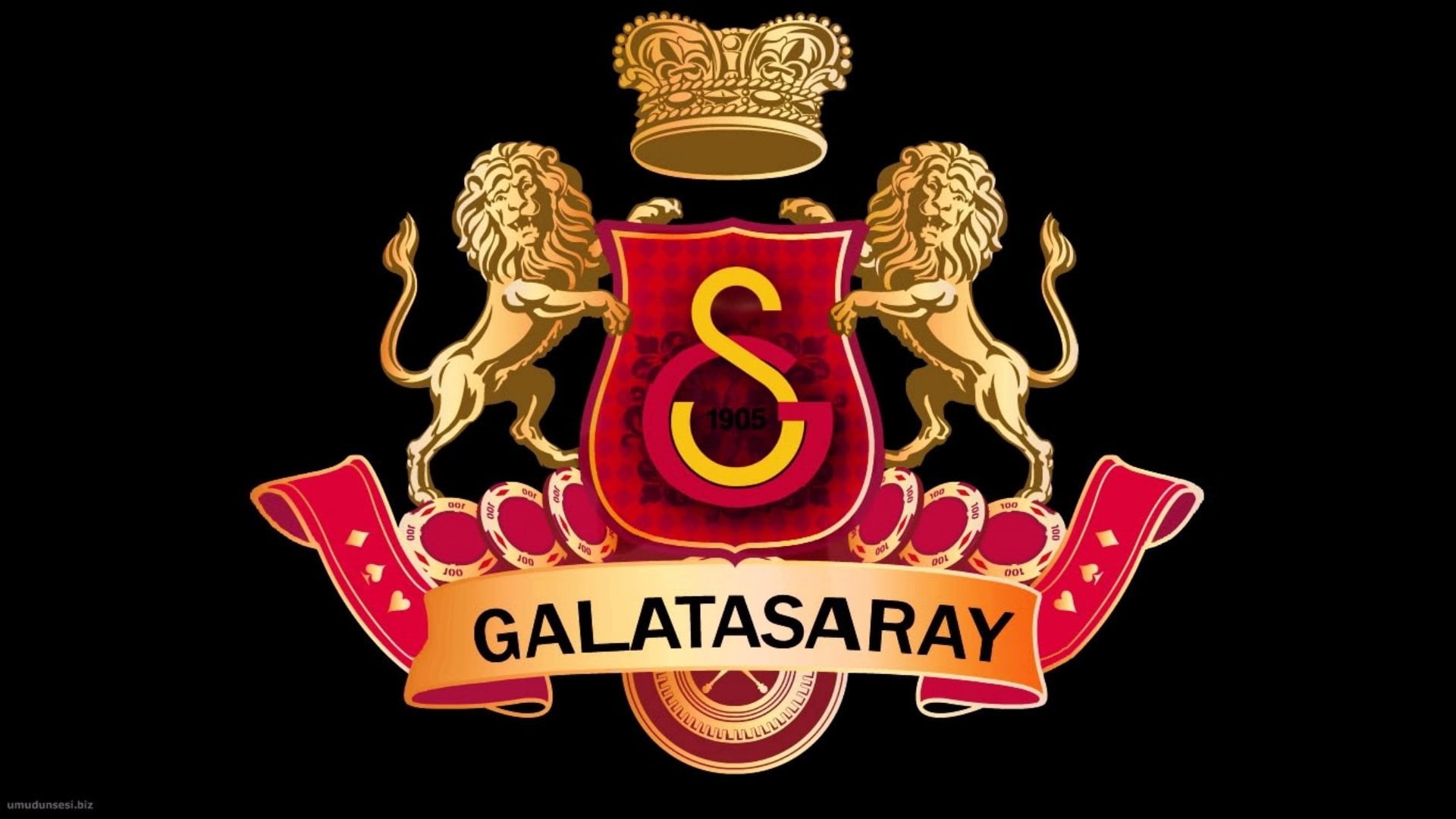 representation, animal, arts culture and entertainment, galatasaray sk, event, 1080P, sign, black background, text, ornate, communication, night, celebration, HD Wallpaper