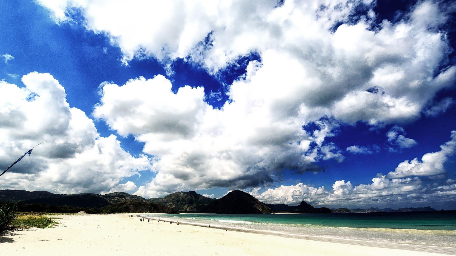 beach, 1920x1080, white, ocean, cloud, tropical, foamy, 1080P, beaches, clouds, HD Wallpaper