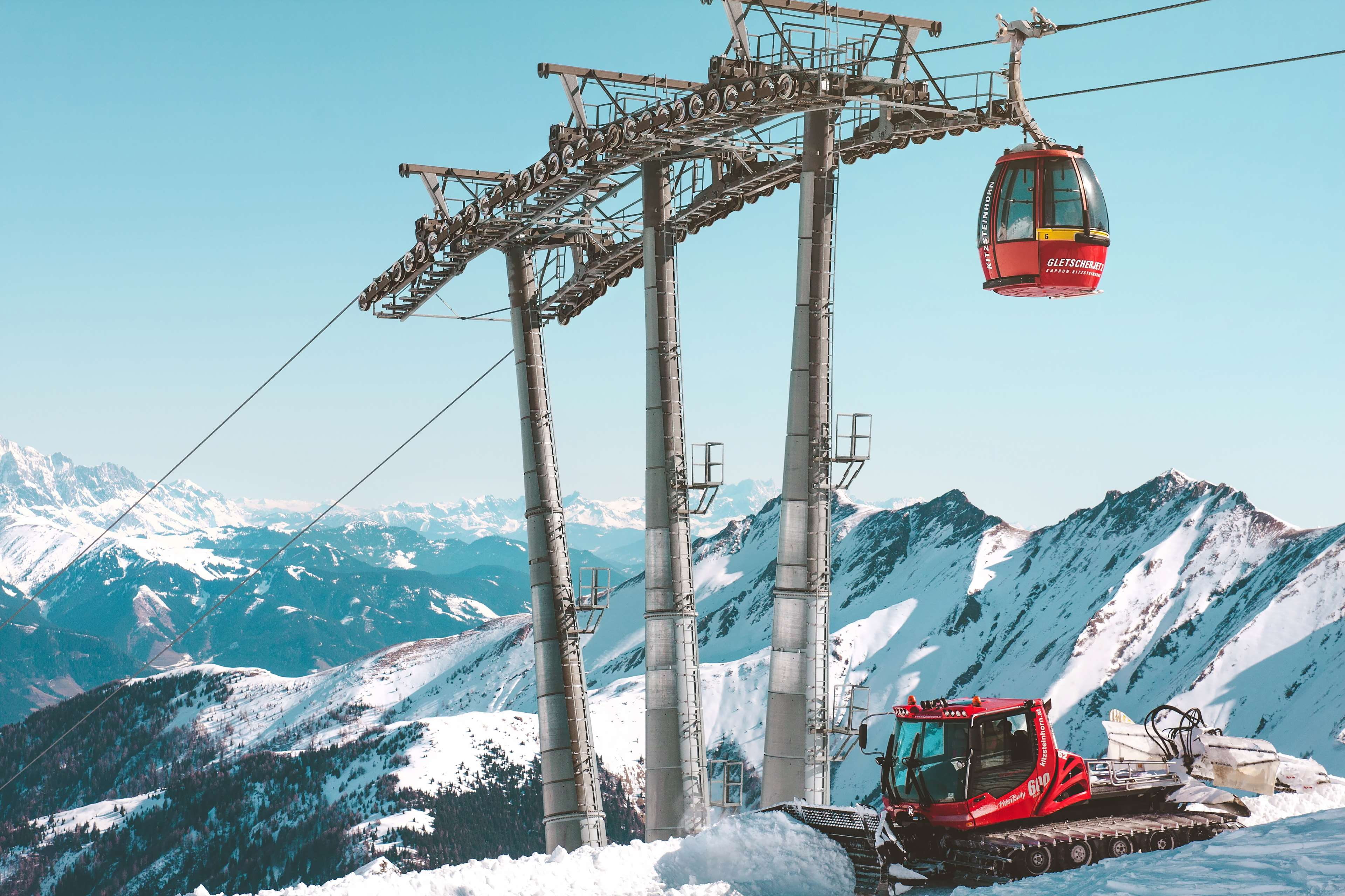 snowcapped mountain, adventure, cold temperature, alpine, snowplow, wi, cable car, ski lift, beauty in nature, 4K, vehicle, transportation, scenics - nature, HD Wallpaper