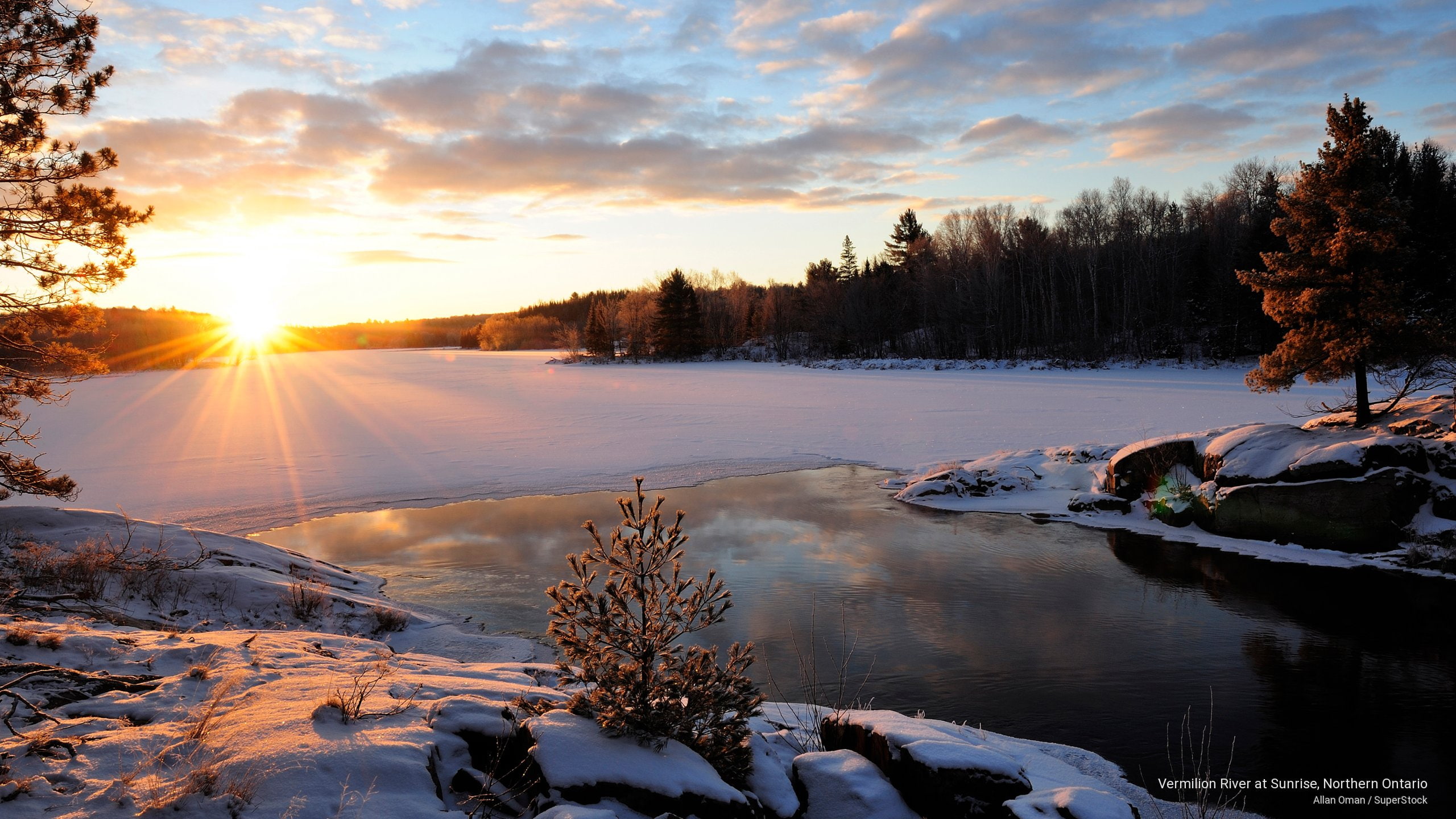 ontario, river, vermilion, sunrise, 2K, Winter, northern, HD Wallpaper