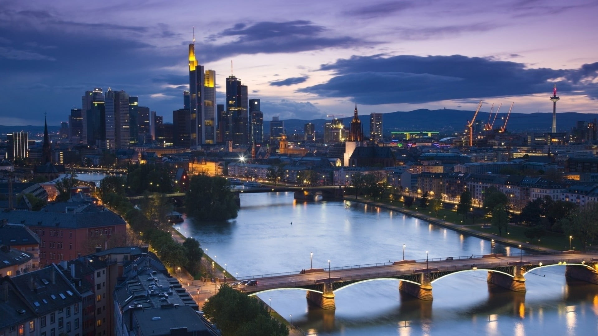 sky, body, bridge, white, architecture, water, building, buildings, illuminated, concrete, city, river, no people, outdoors, Germany, near, tower, tall - high, HD Wallpaper