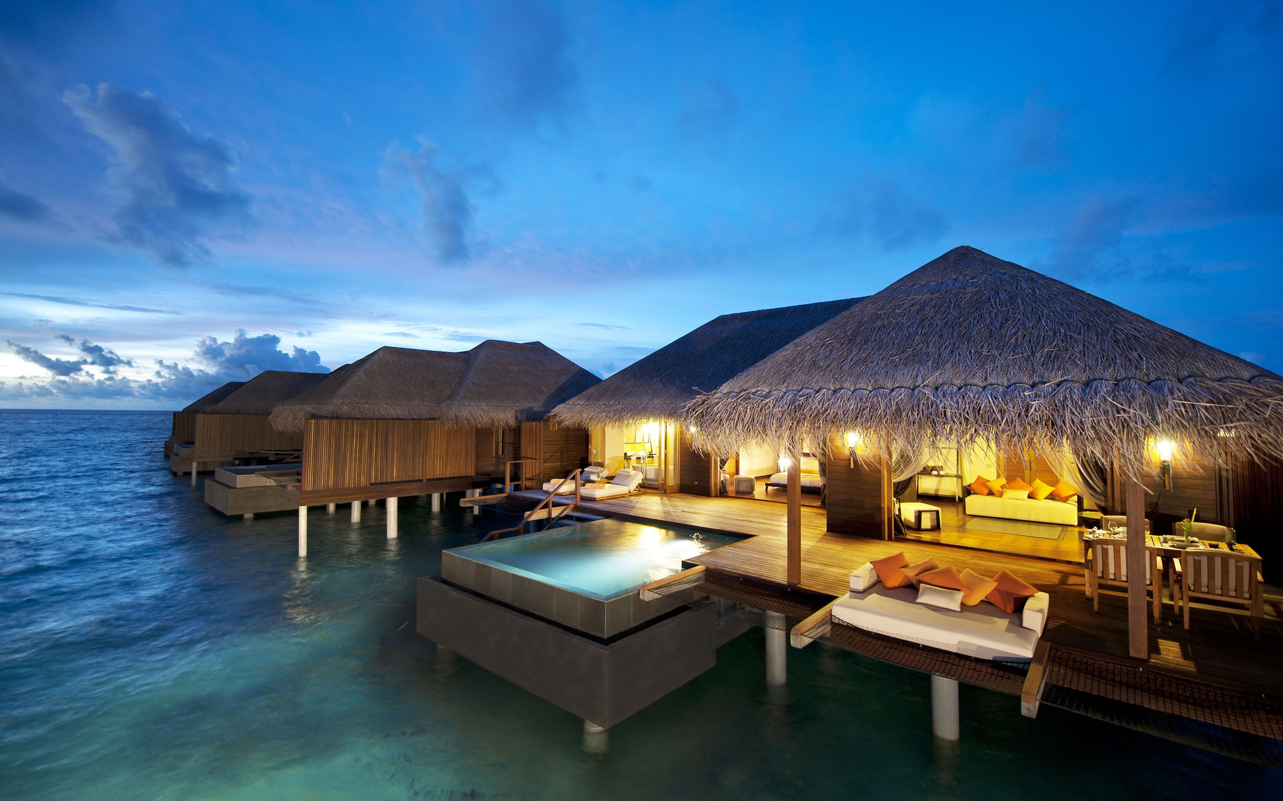 nipa, Hotel, Ocean, Indian, hut, 2K, brown, Maldives, HD Wallpaper