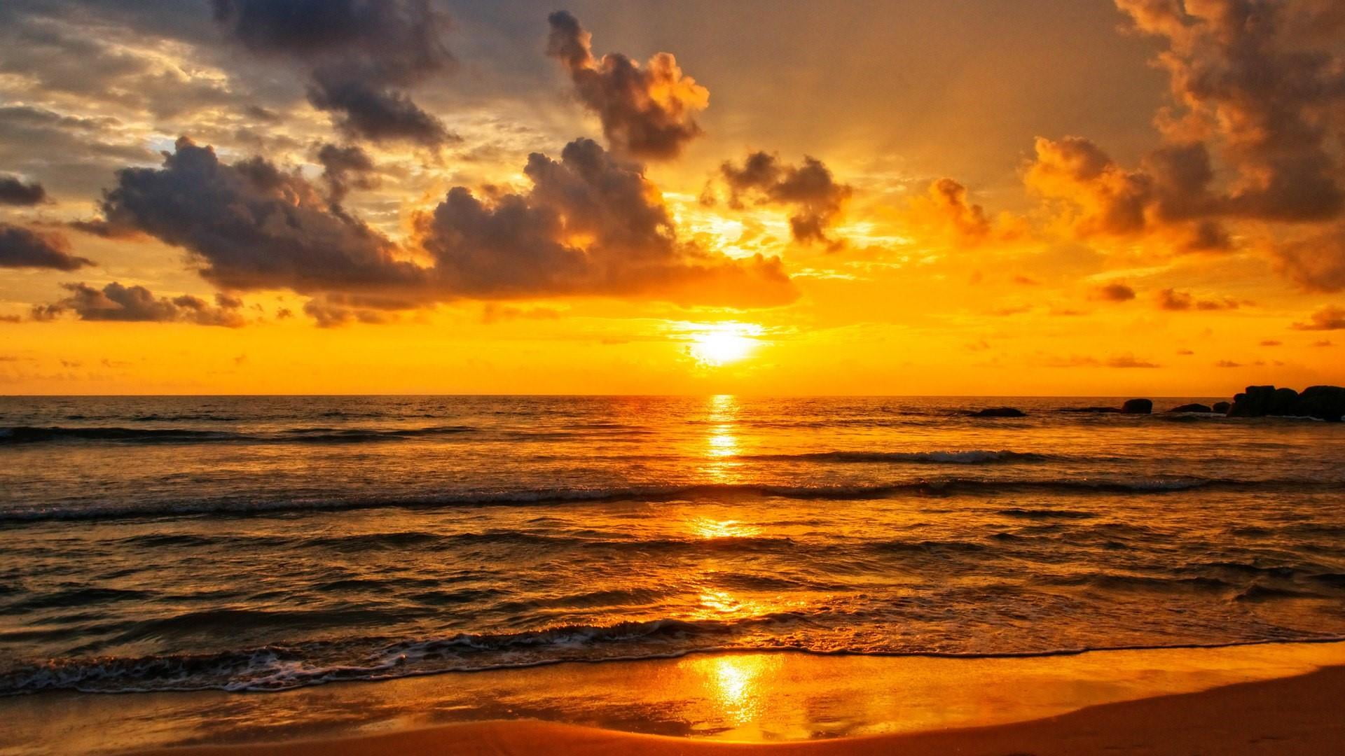 orange color, horizon, golden, horizon over water, sun, nature, evening, wave, outdoors, cloud - sky, tranquility, shore, orange sky, sri lanka, romantic sky, HD Wallpaper