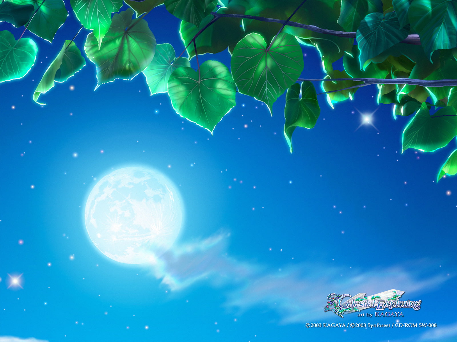 Blue, Leaf, Moon, 720P, Kagaya, Sky, Star, Artistic, Starry Sky, HD Wallpaper