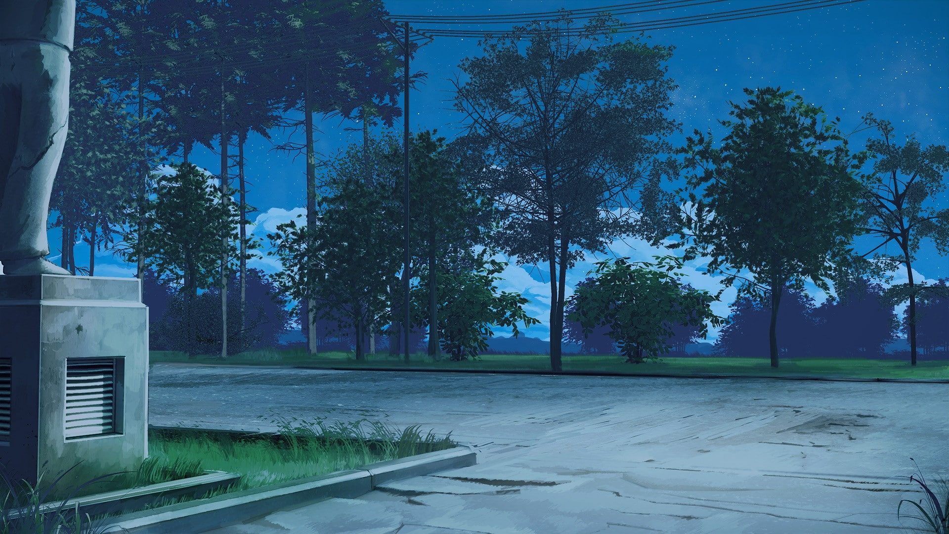 swimming pool, built structure, road, outdoors, architecture, tree, growth, empty, Everlasting Summer, window, blue, water, day, anime, reflection, sky, HD Wallpaper