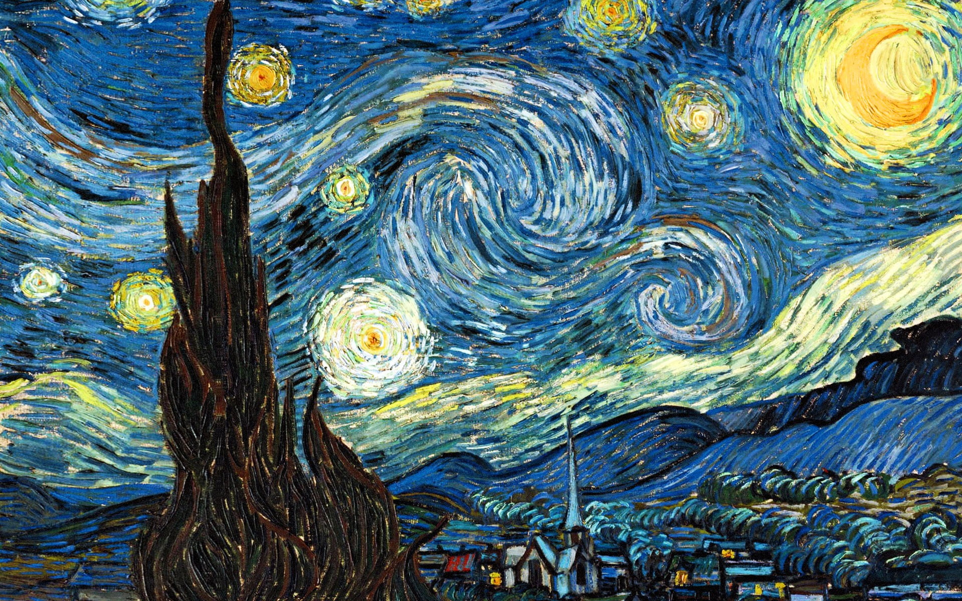 starry, stars, the starry night, surreal, night, 1080P, classic, classic art, painting, art, HD Wallpaper