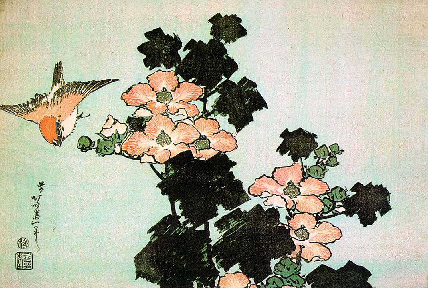 birds, Hokusai, flowers, 720P, HD Wallpaper
