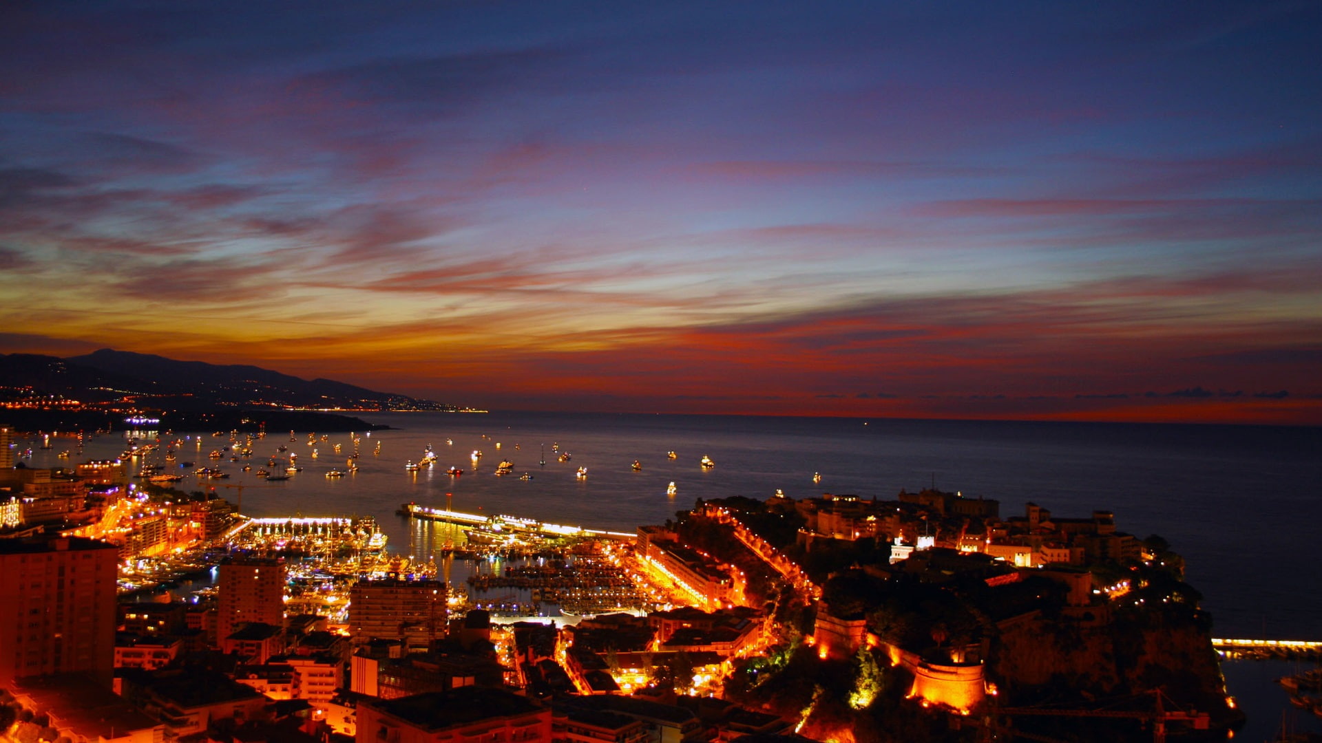 Night, Boats, Monaco, Port, Carlo, Lights, City, 1080P, Monte, HD Wallpaper