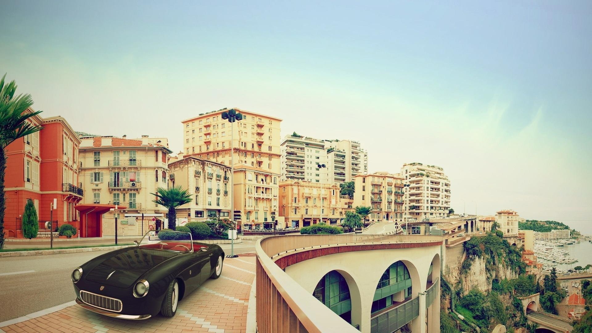 carlo, beautiful, city, overlook, monte, convertible, marina, cars, 1080P, HD Wallpaper