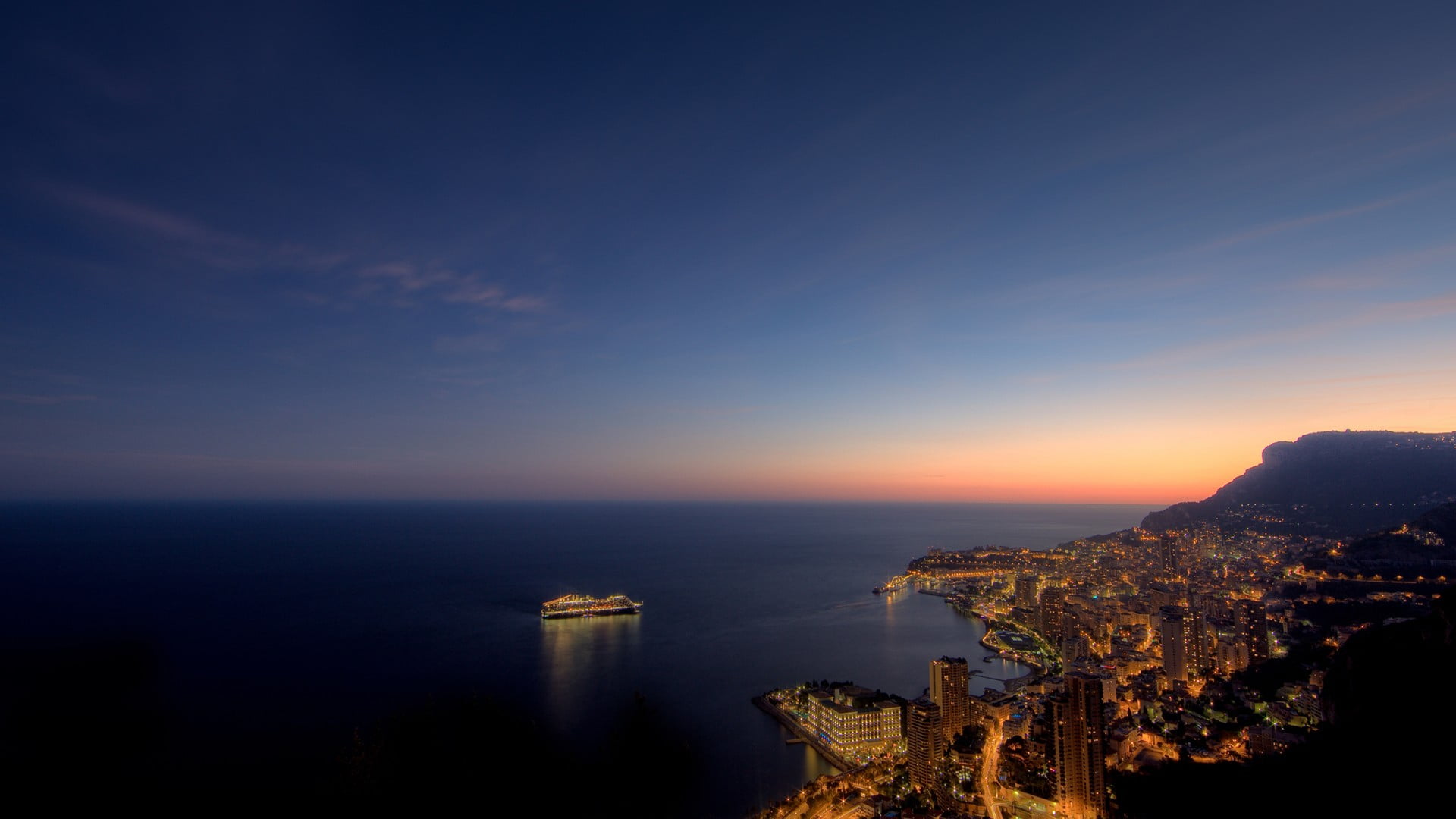 sky, scenics - nature, built structure, tranquility, beauty in nature, nature, Monaco, architecture, idyllic, night, tranquil scene, building exterior, HD Wallpaper
