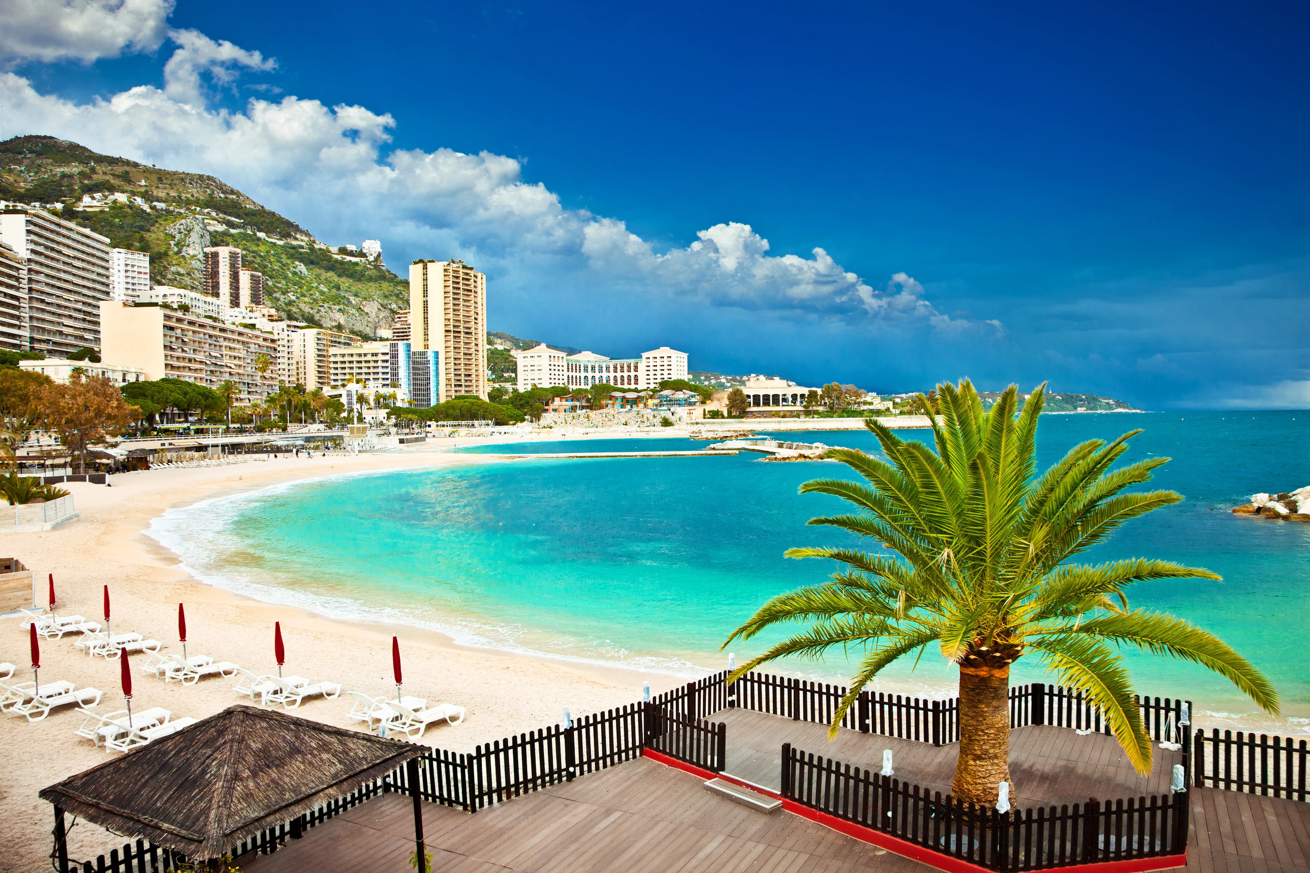 clouds, beach, water, Monaco, sky, 4K, HD Wallpaper