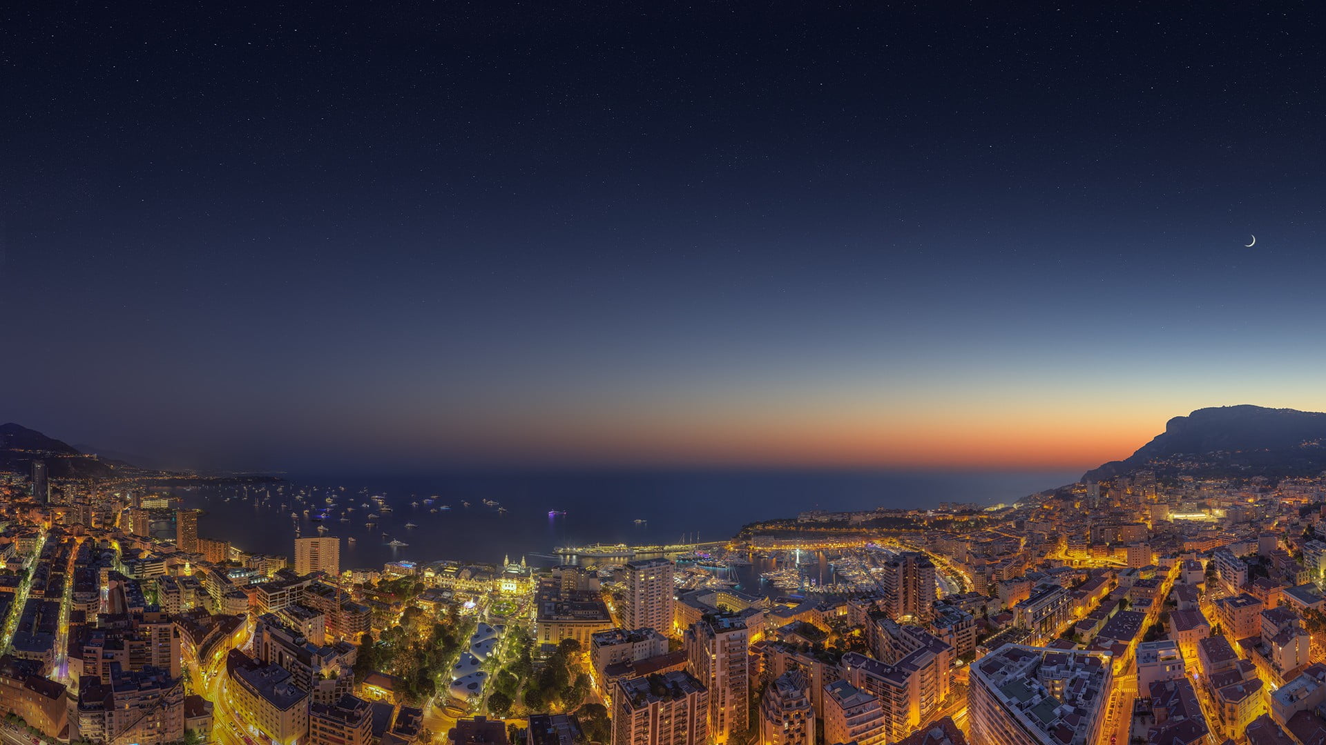 cityscape, brown, built structure, residential district, building, sky, architecture, white, crowded, illuminated, office building exterior, outdoors, Monaco, HD Wallpaper