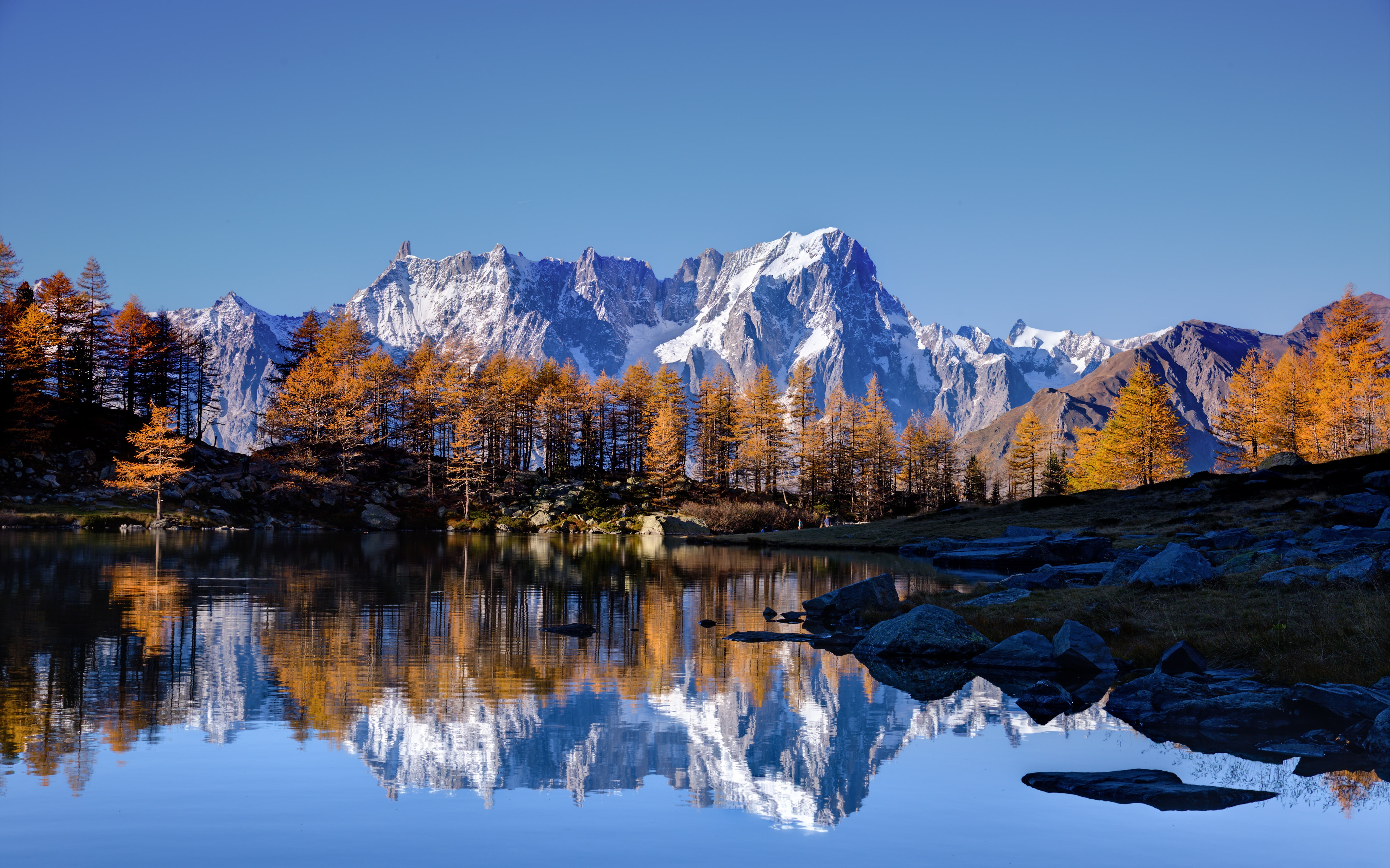 Lake, 5K, Alps, White Mountain, 5K, Mont Blanc, Autumn, HD Wallpaper